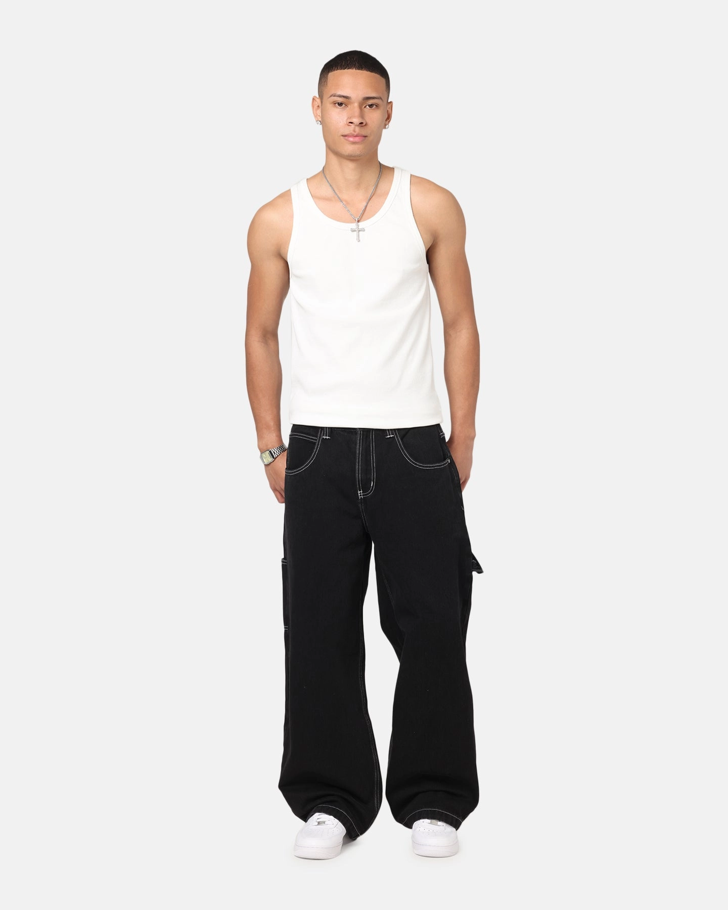 Saint Morta Amplus Fray Carpenter Jeans Contrast Black High Rise Design