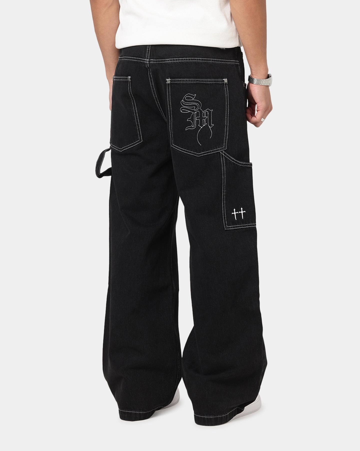 Saint Morta Amplus Fray Carpenter Jeans Contrast Black Contrast Trim Smooth Fabric