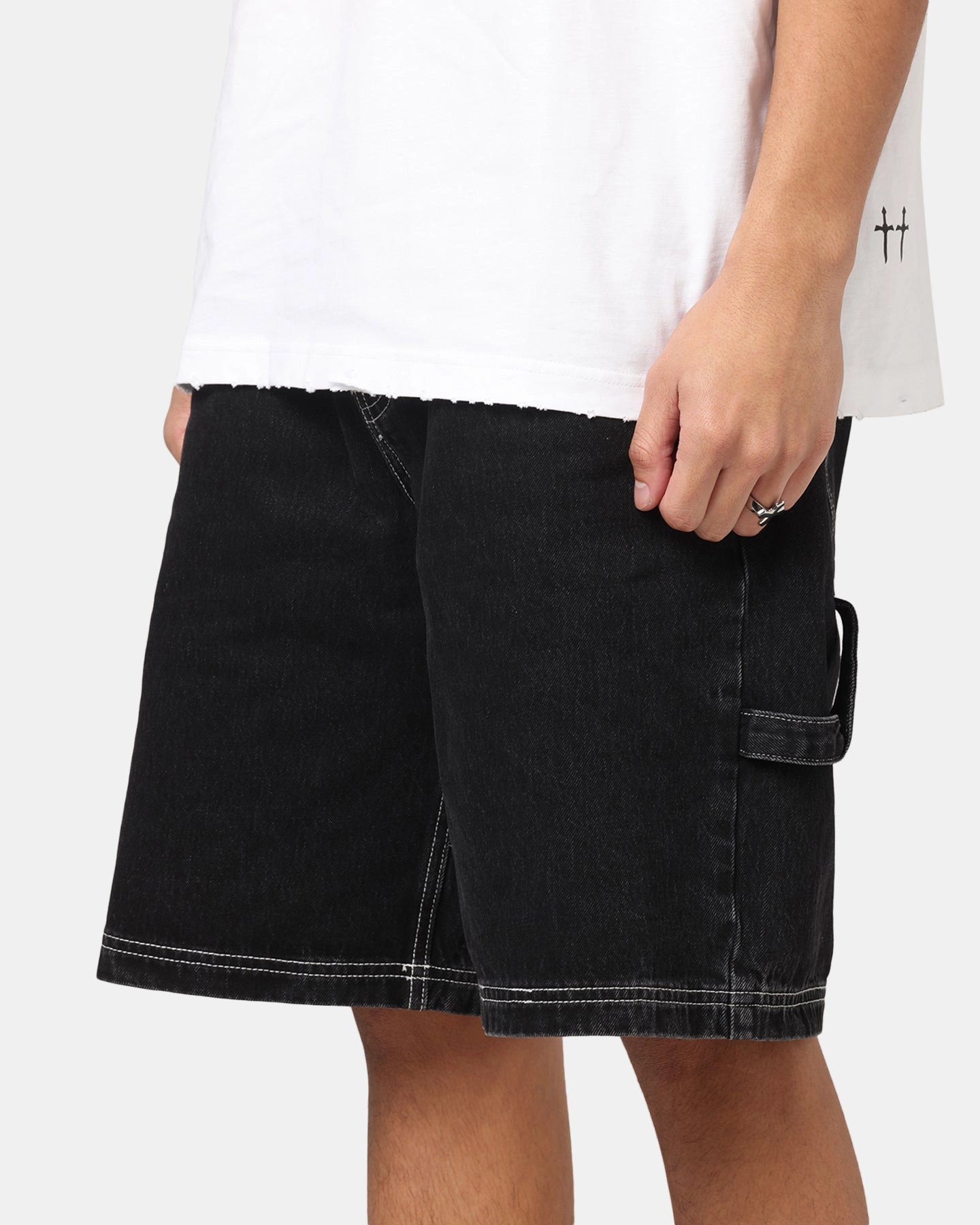Water-resistant Timeless Comfort Fit Saint Morta Amplus Fray Carpenter Jort Shorts Contrast Black