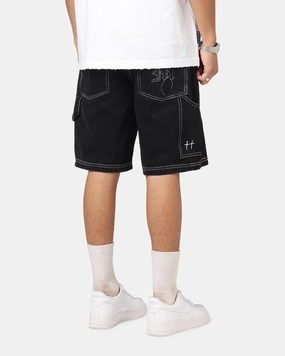 Quick Conversion Hem Saint Morta Amplus Fray Carpenter Jort Shorts Contrast Black
