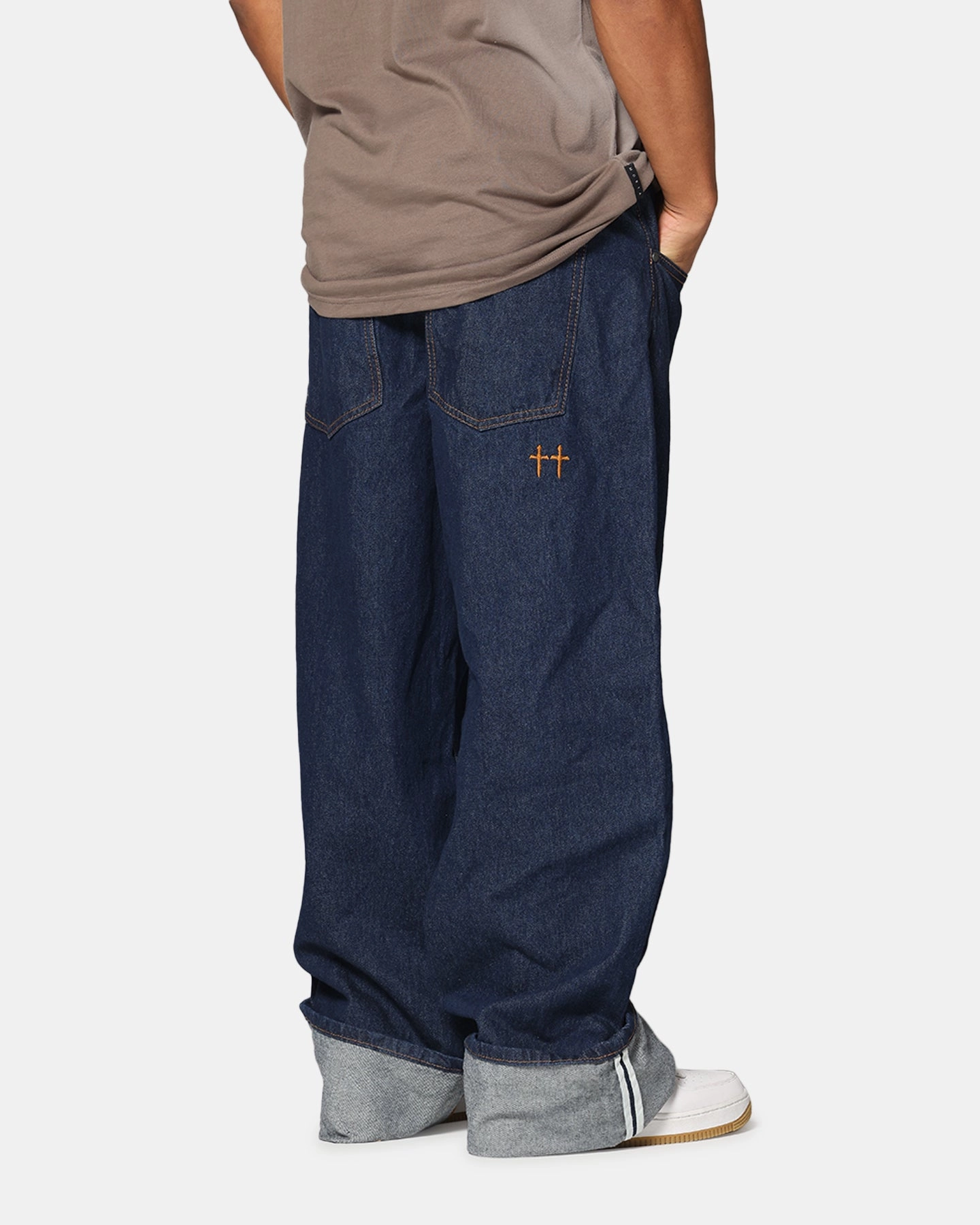 Saint Morta Amplus Selvedge Cuffed Jeans Indigo/Tan Petite Fit Flexible Knees