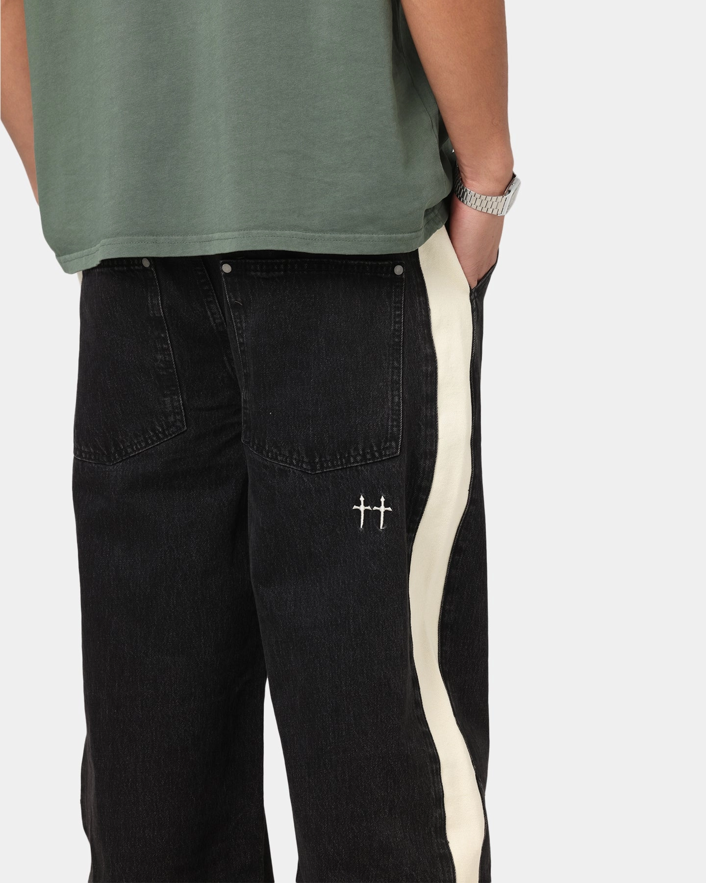 HighRiseWaist Saint Morta Amplus Sidewinder Jeans Black/Off White