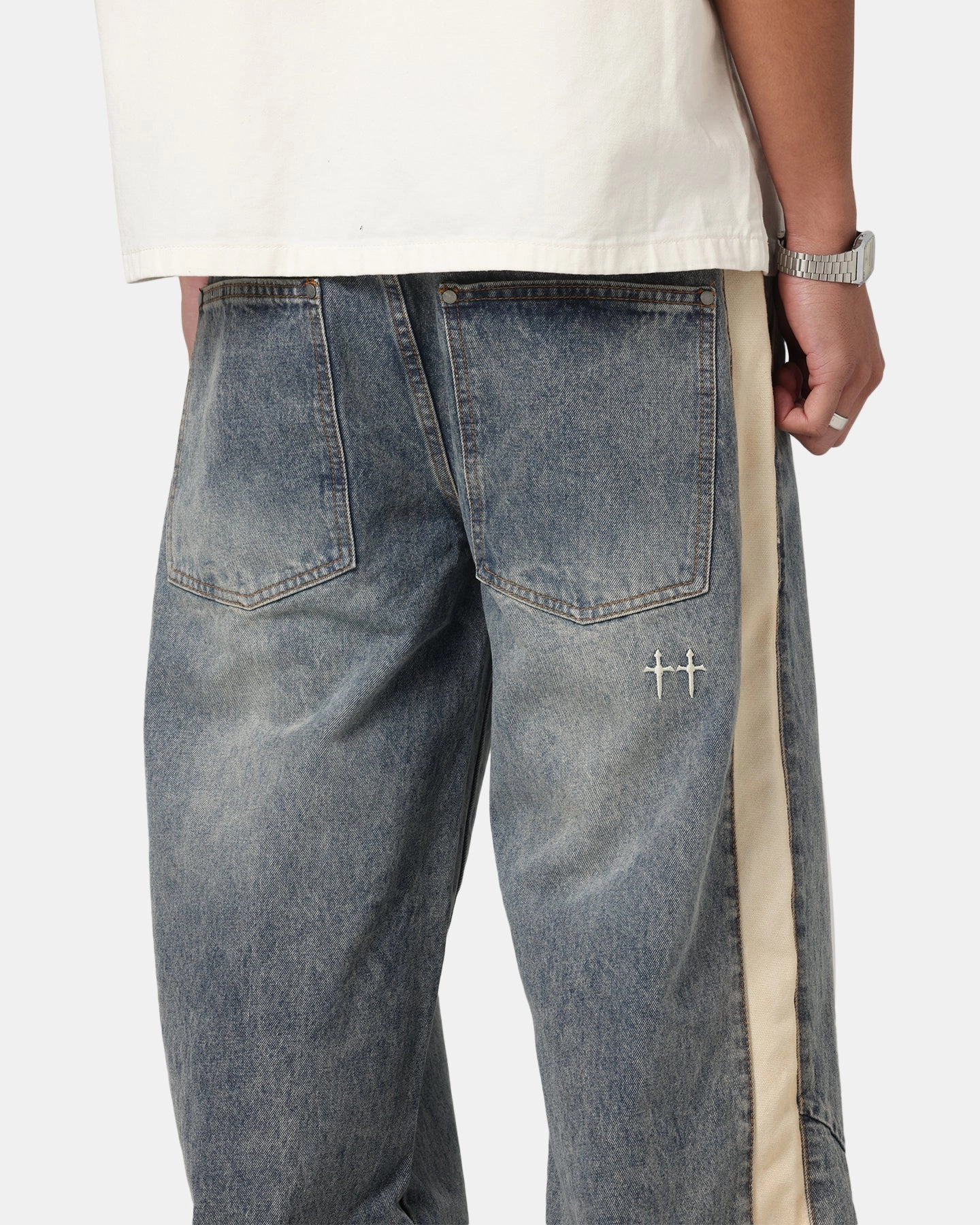 Easy Wear DoubleLayeredFabric Saint Morta Amplus Sidewinder Jeans Dirty Denim/Off White