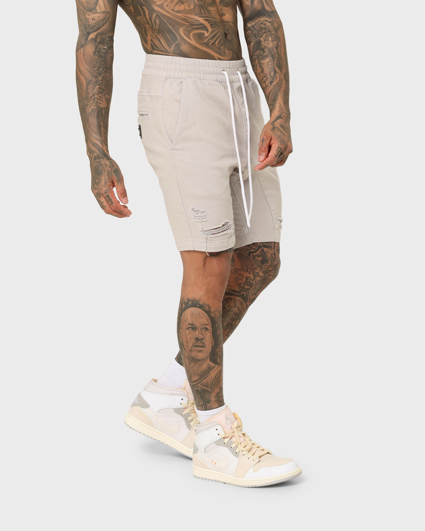 Saint Morta Annex Denim Shorts Grey sequined details