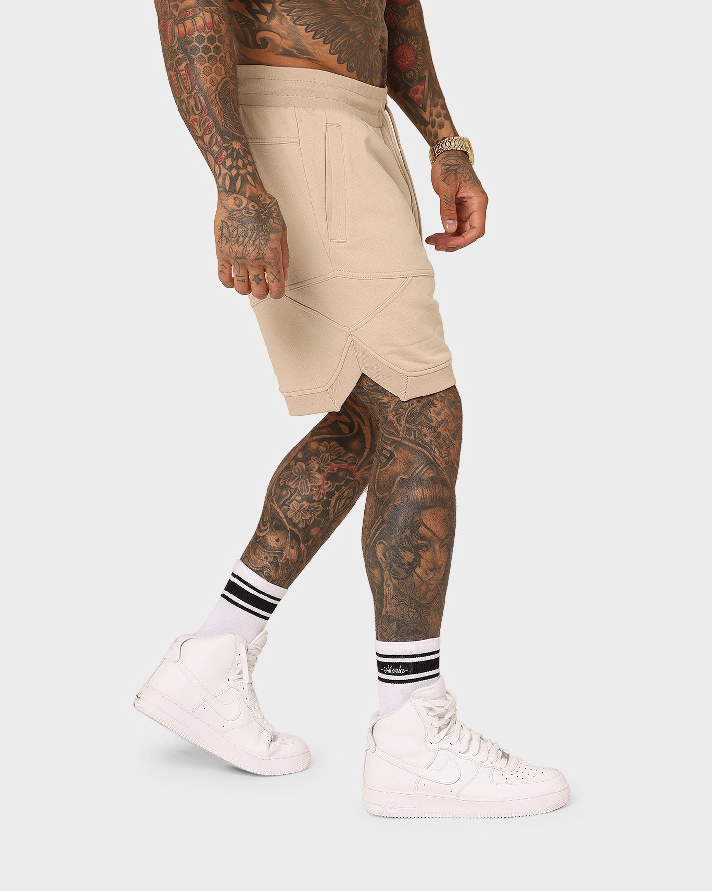 Lightweight Fabric Gusseted Crotch Design Saint Morta Annex Inset Basketball Shorts Stone