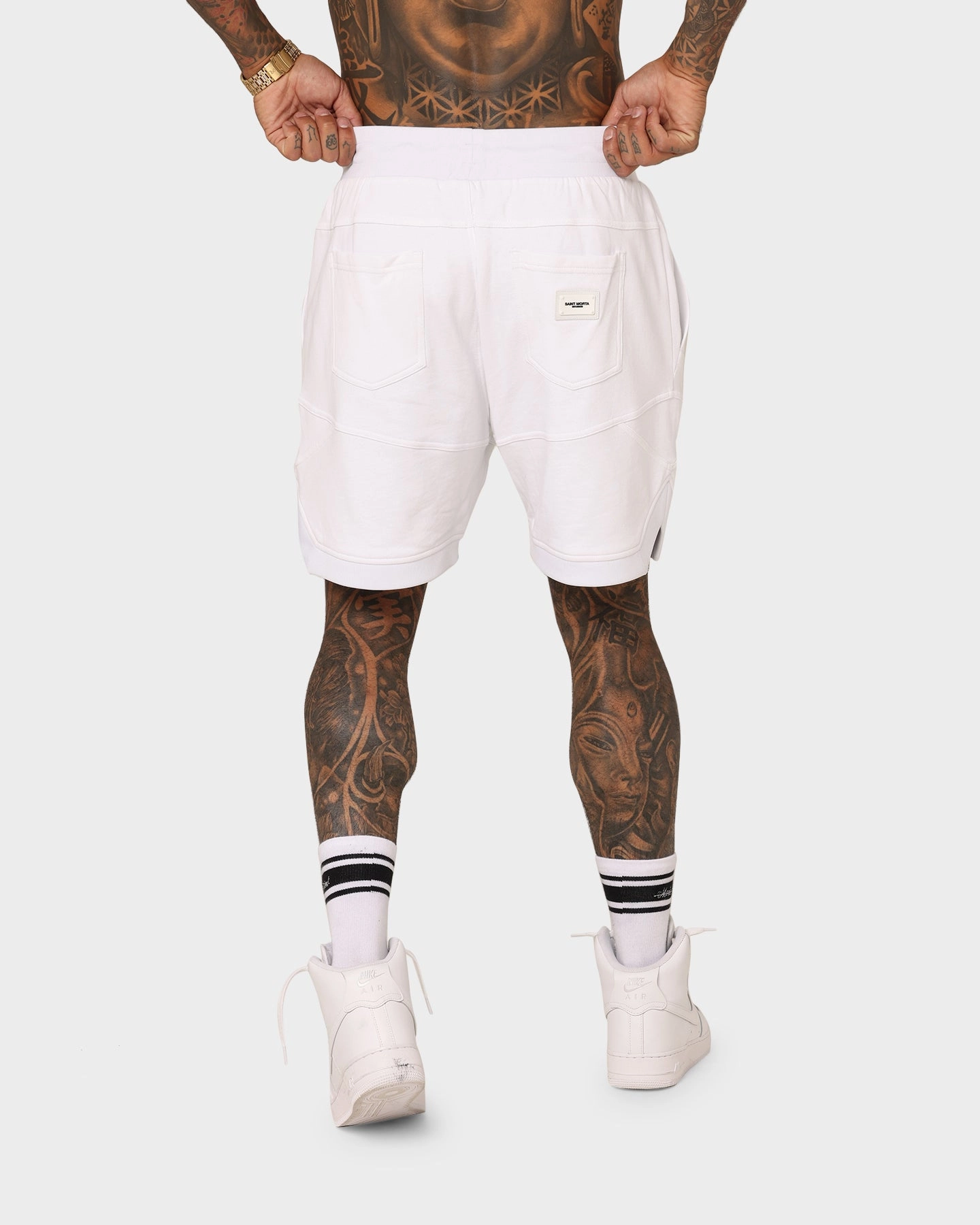 Colorfast Treatment High Durability Weave Saint Morta Annex Inset Basketball Shorts White