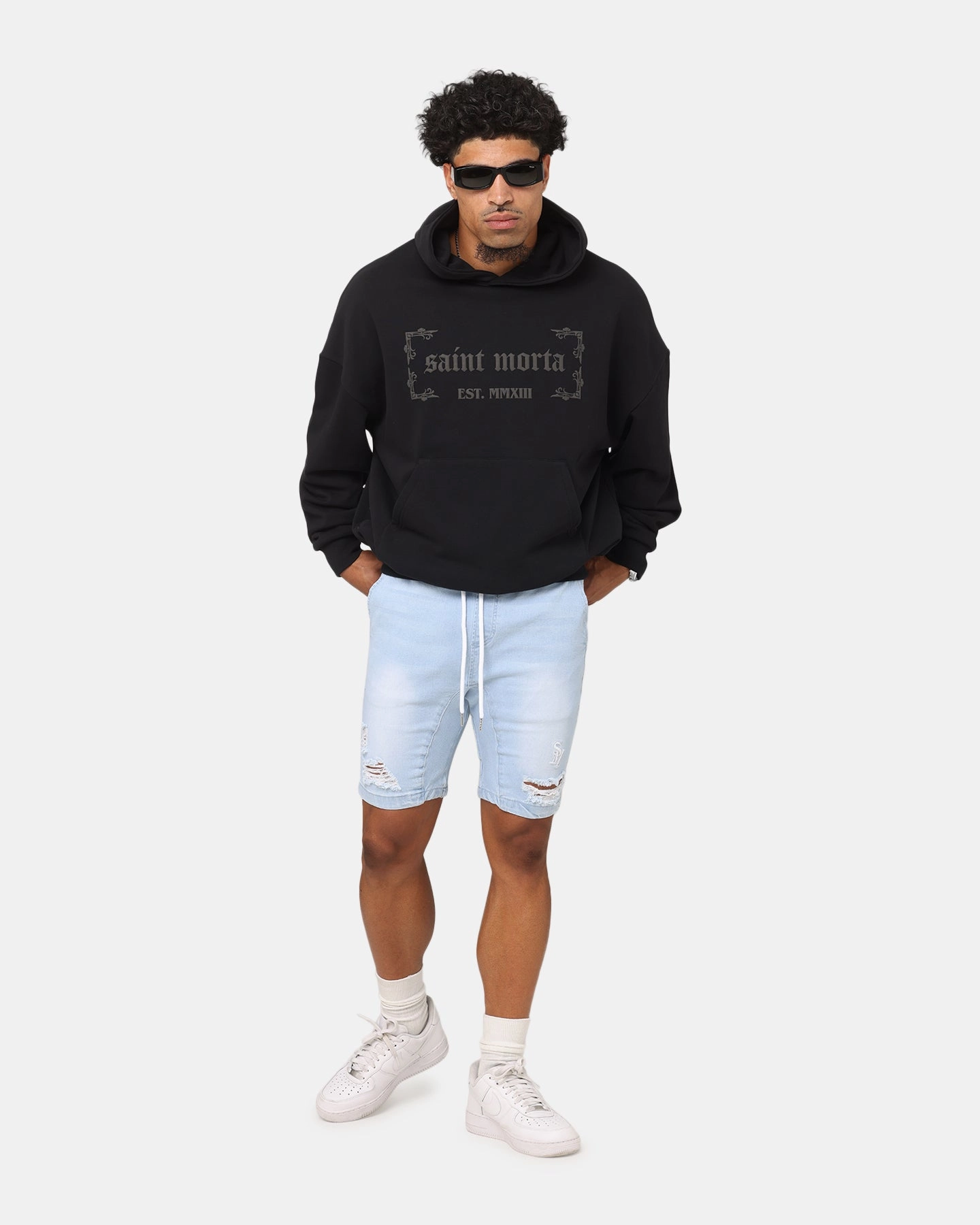 Lightweight Design Stretchy Hemline Saint Morta Annex V2 Denim Shorts Pale Blue