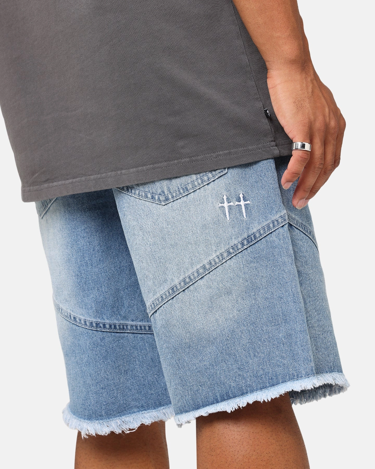 Saint Morta Armoury Baggy Denim Shorts Mid Blue poolside fashion