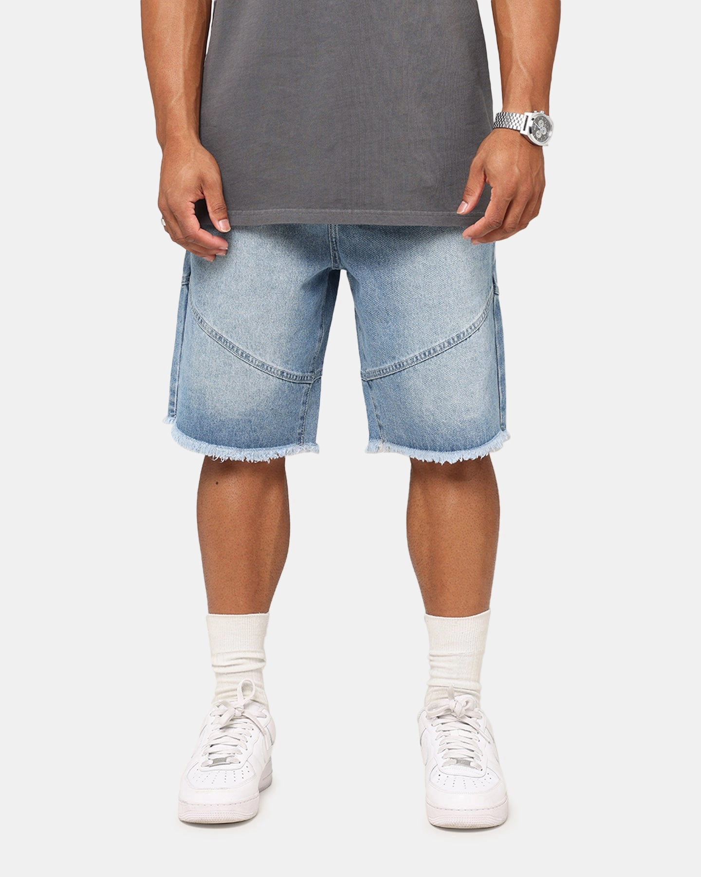NonSlipGrip Saint Morta Armoury Baggy Denim Shorts Mid Blue