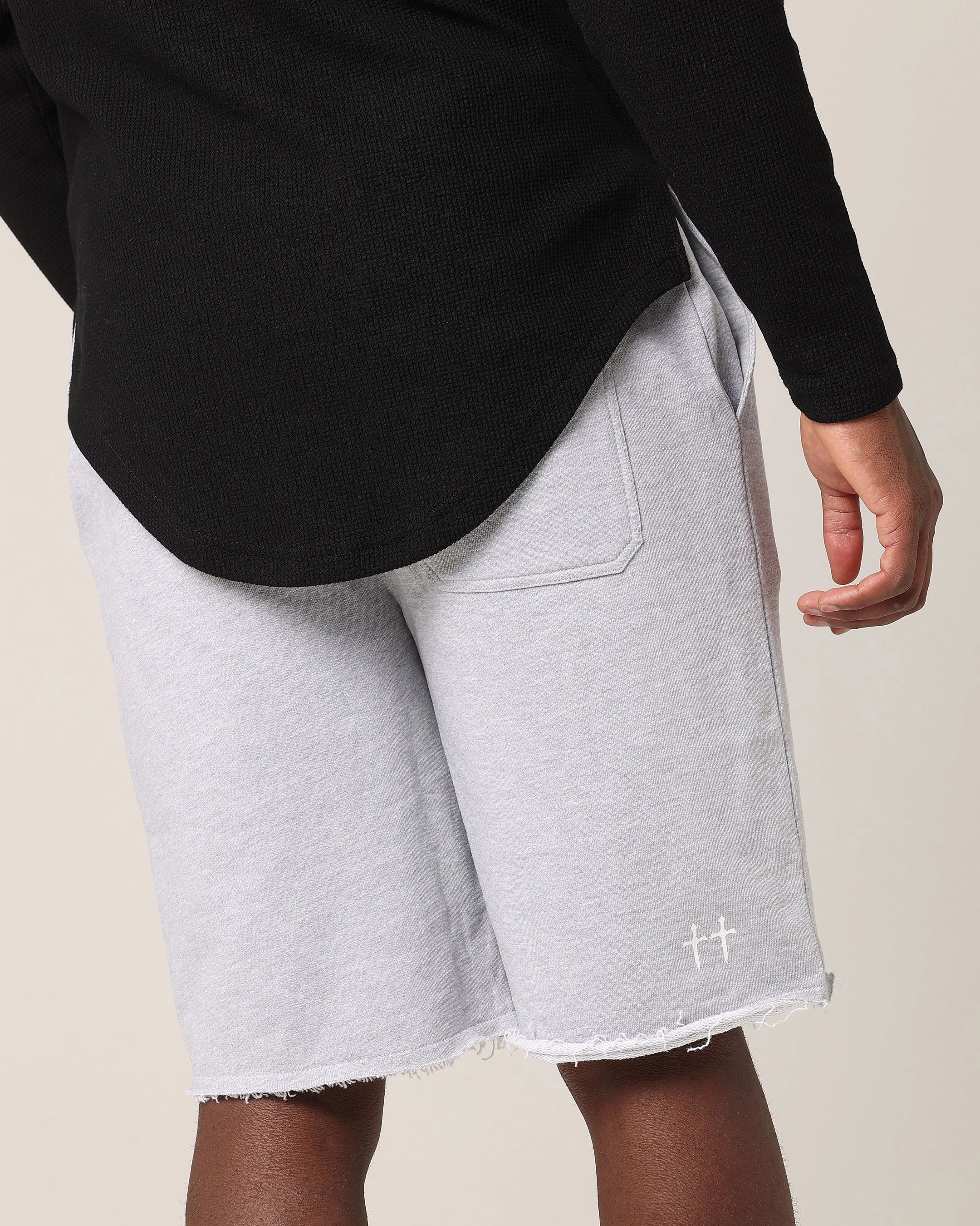 Elastic hem warm tones Saint Morta Baggy 90's Sweat Shorts Light Grey Marl