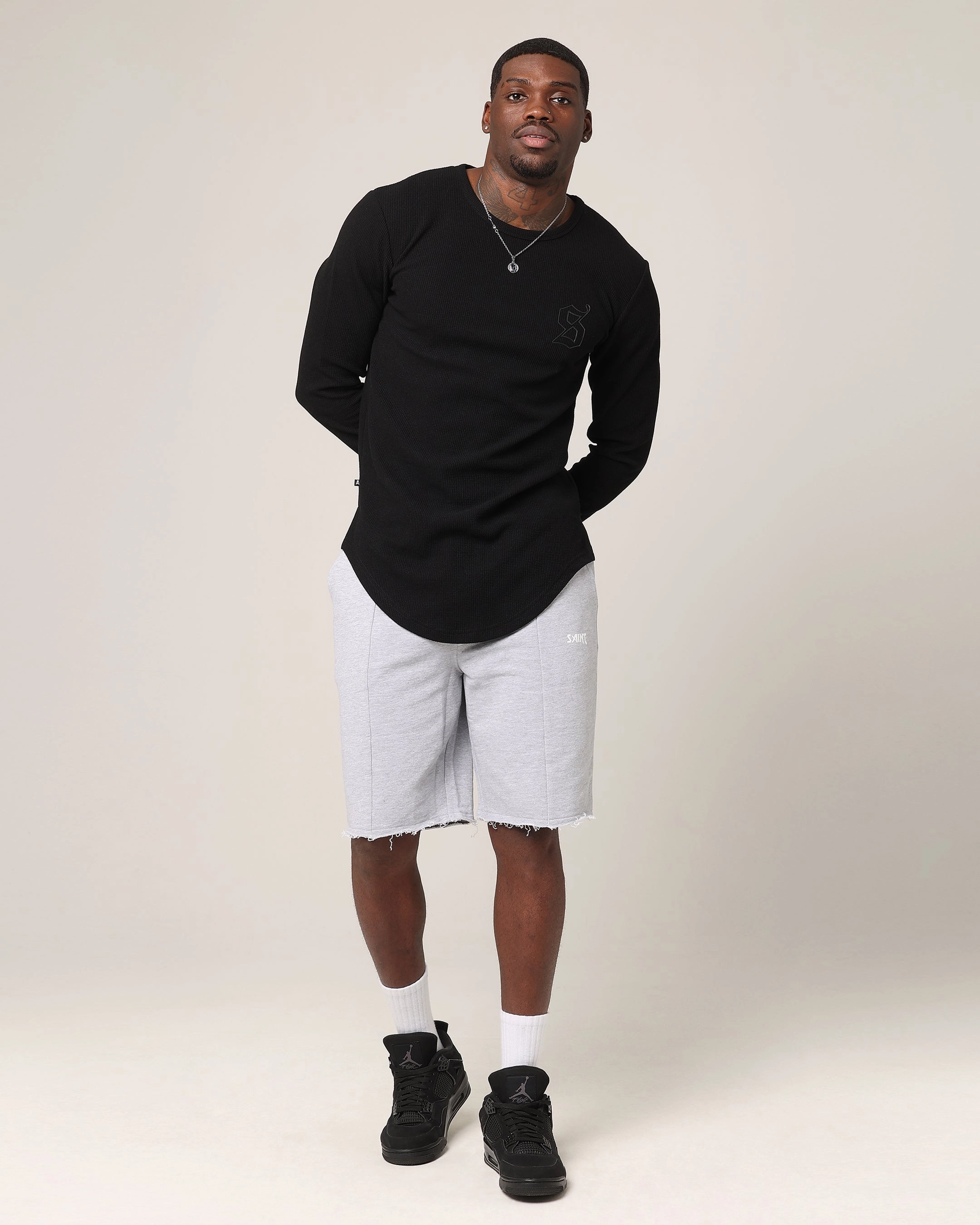 Geometric Pattern Easy Care Material Saint Morta Baggy 90's Sweat Shorts Light Grey Marl