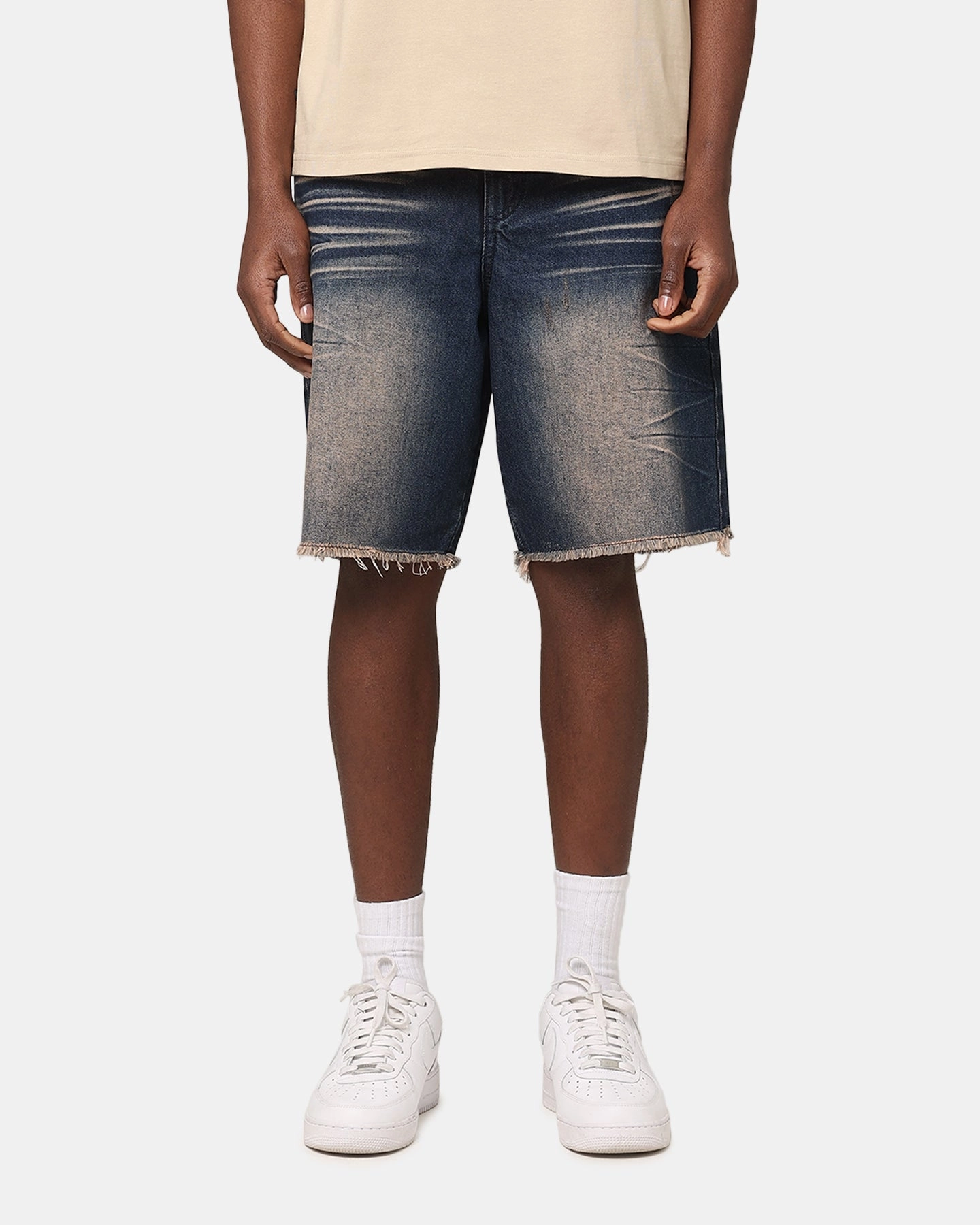 DoubleLayeredKnees Saint Morta Baggy Denim Shorts Indigo Denim