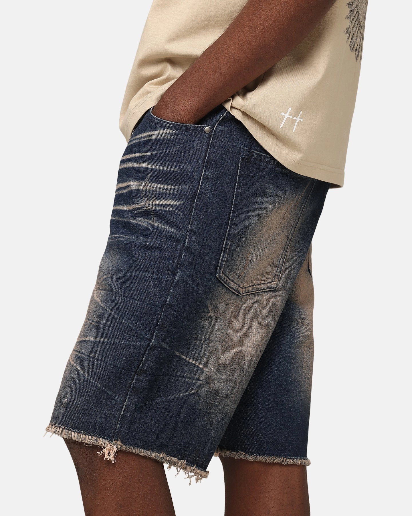 Four Way Stretch Fabric Saint Morta Baggy Denim Shorts Indigo Denim