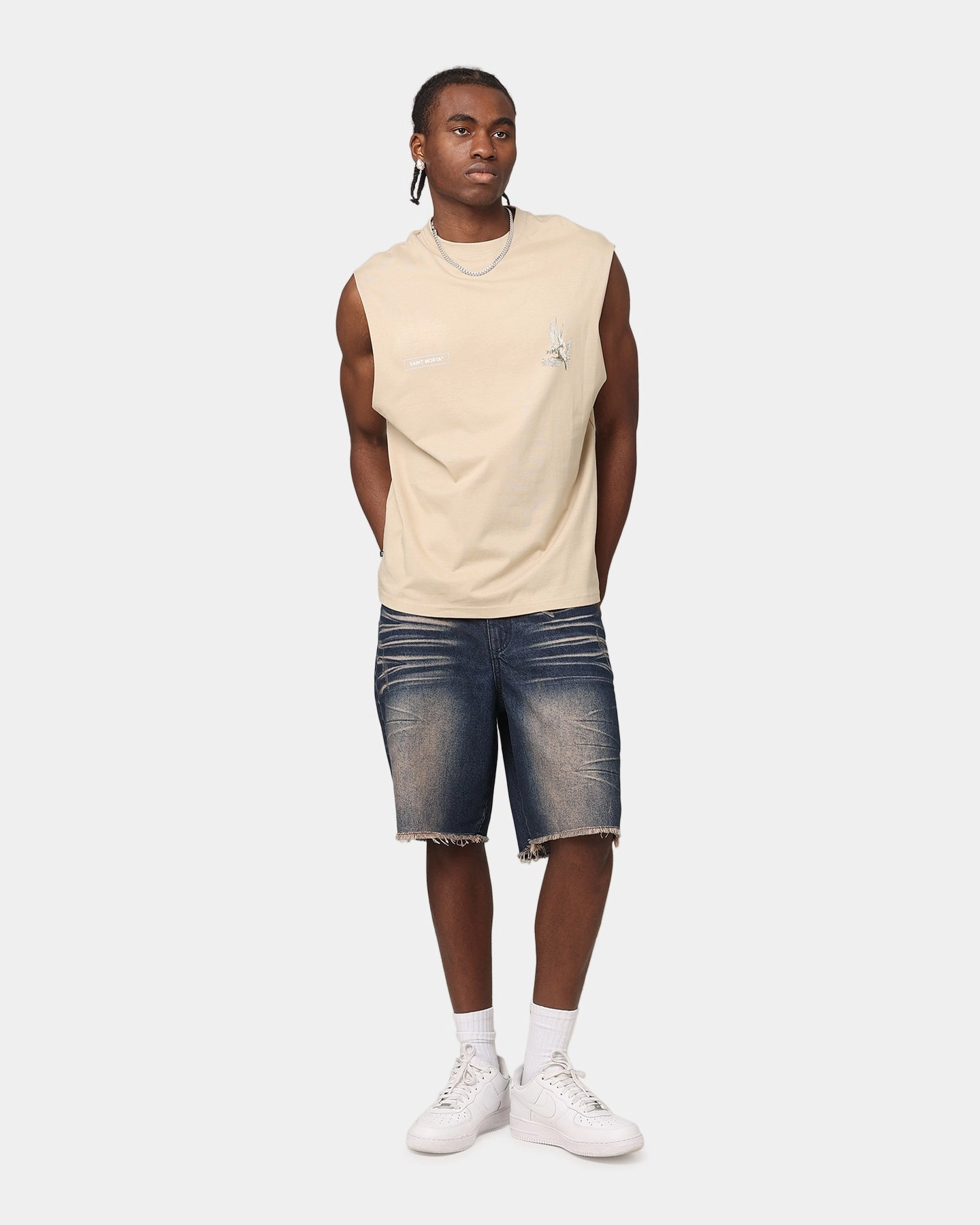 Saint Morta Baggy Denim Shorts Indigo Denim raincoat