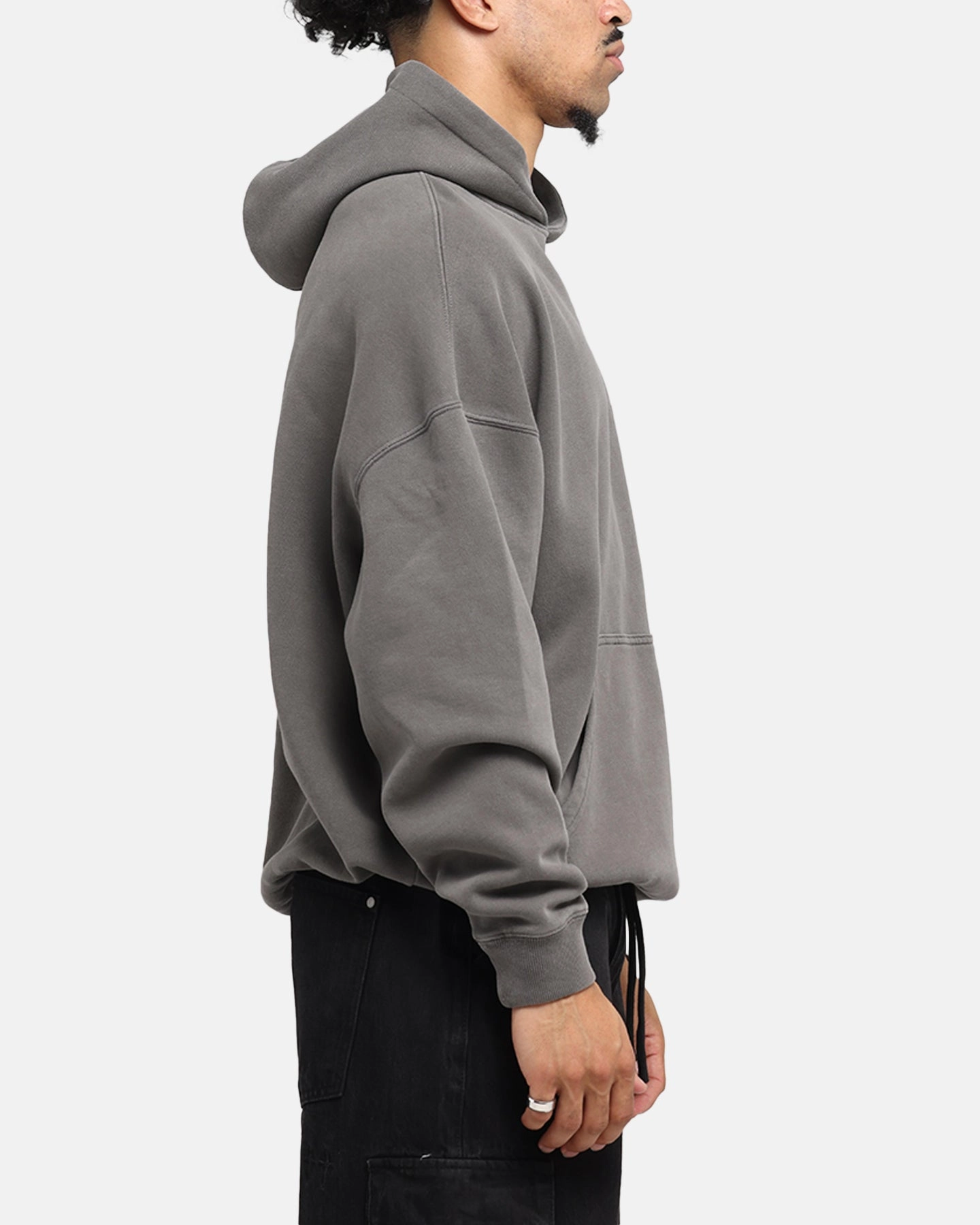 Saint Morta Black Doves Boxy Hoodie Washed Charcoal Stretchable Waistband Ribbed Hem Details