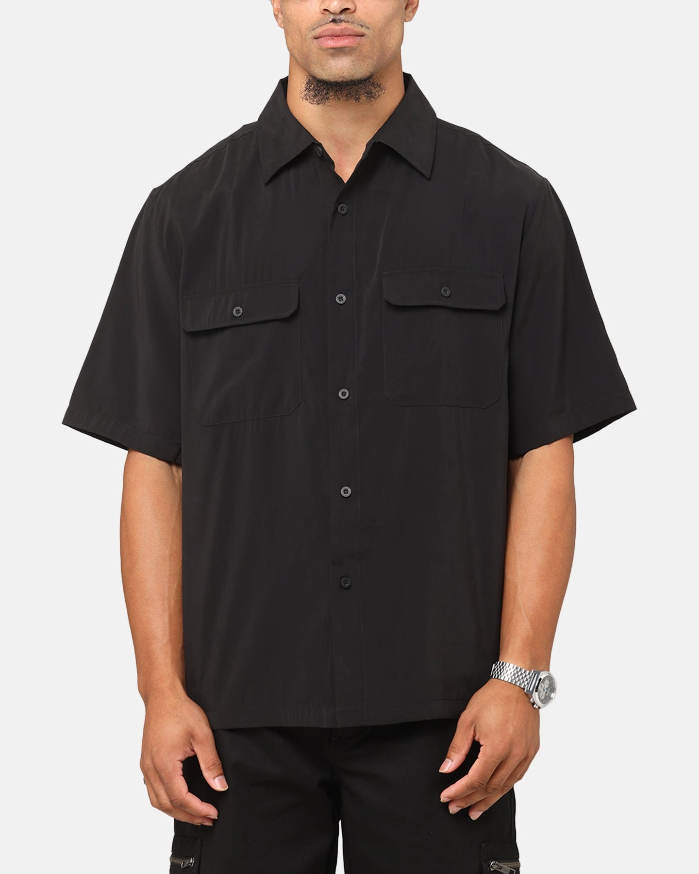 Subtle Details Saint Morta Cargo Button Up Shirt Black