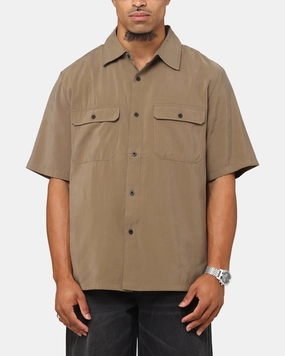 Micro Perforated Texture Saint Morta Cargo Button Up Shirt Khaki Green