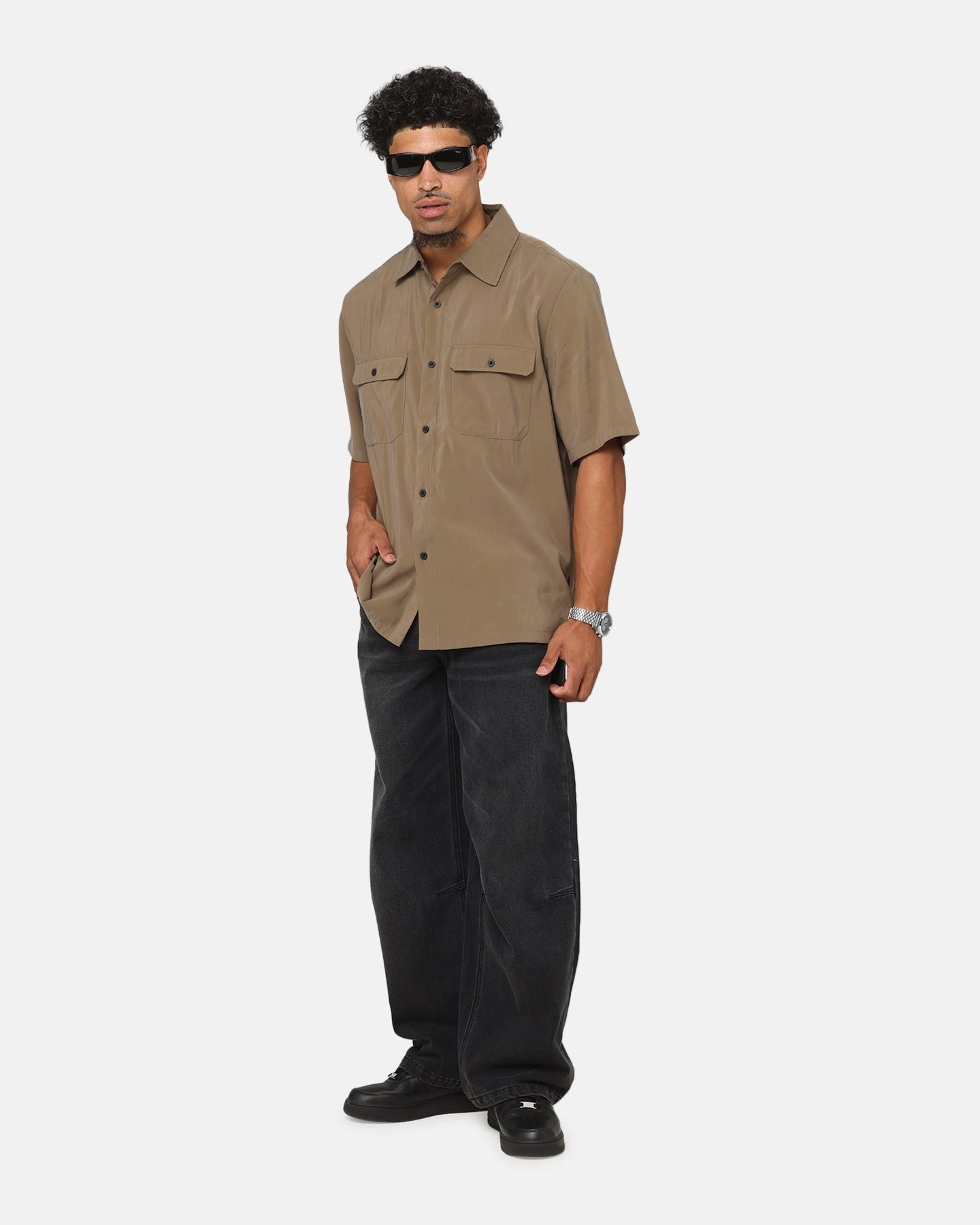 High-Quality Fabric Saint Morta Cargo Button Up Shirt Khaki Green
