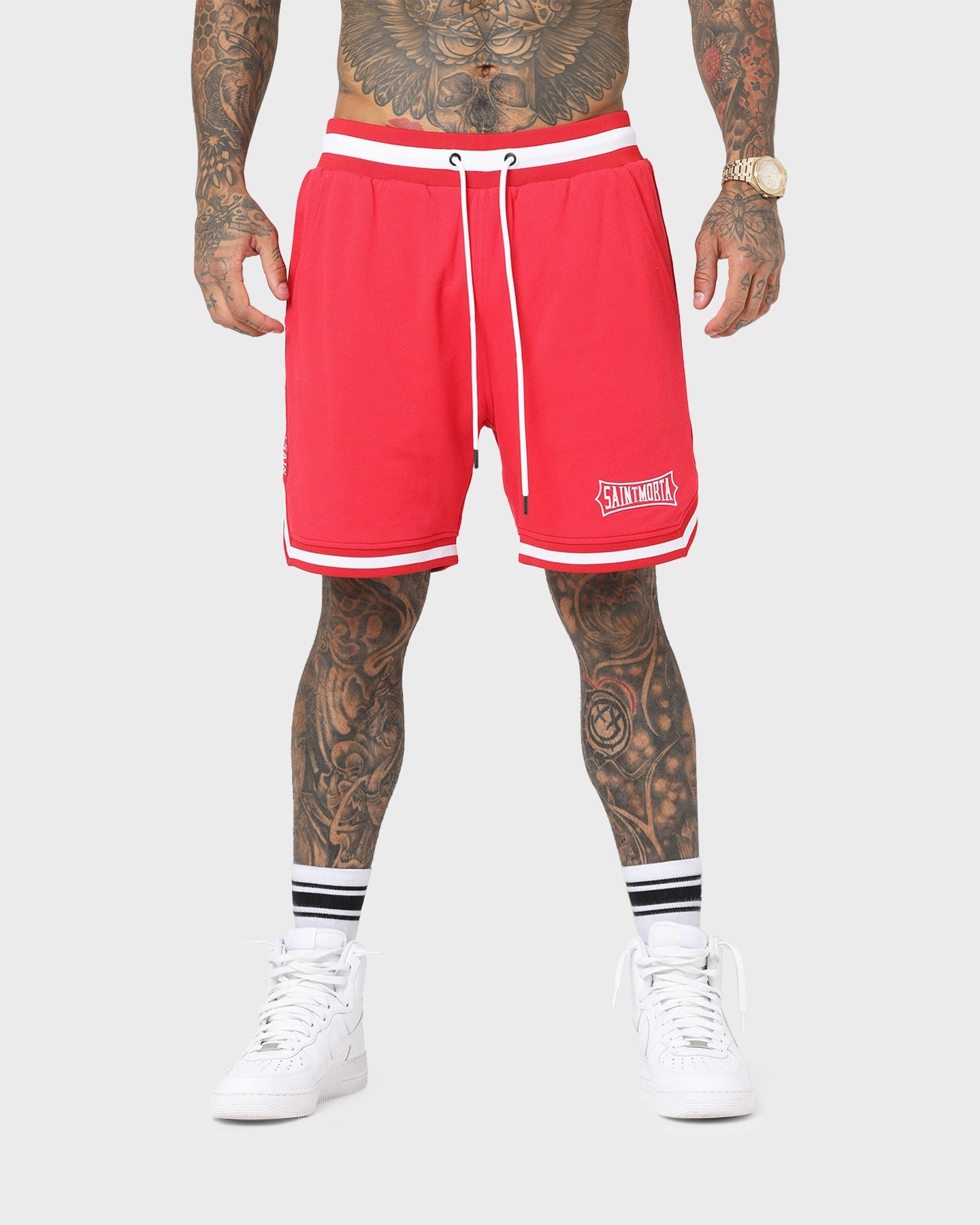 Saint Morta Ceremony Basketball Shorts Red/White dress shirt
