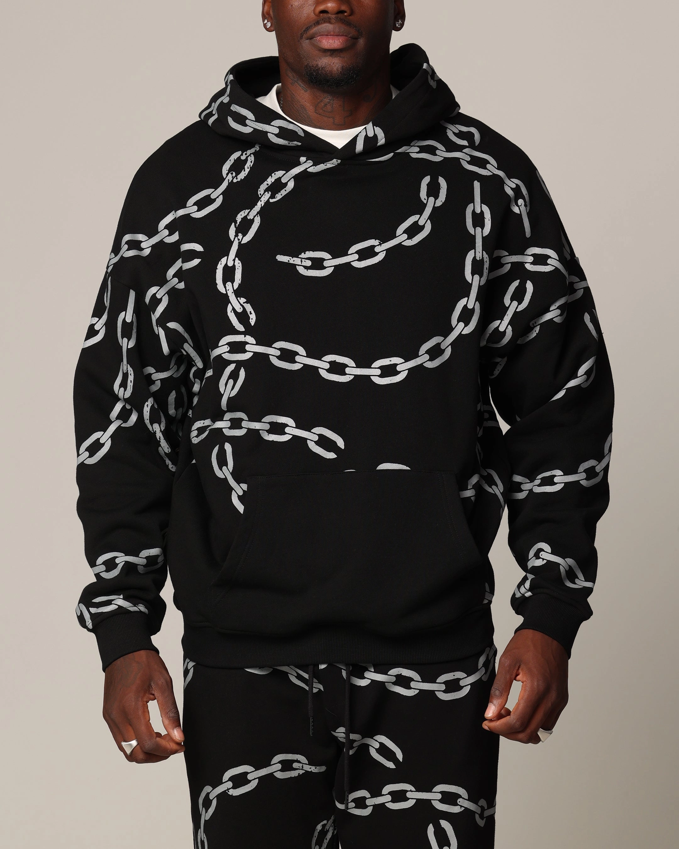 Cherish Airtight Storage Compartment Saint Morta Chain Hoodie Black/Black