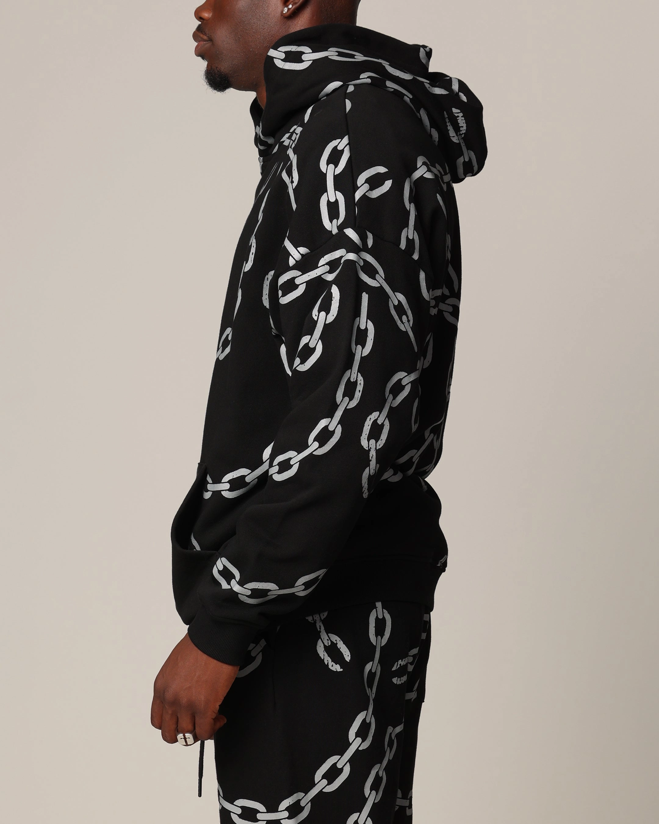 Saint Morta Chain Hoodie Black/Black Action