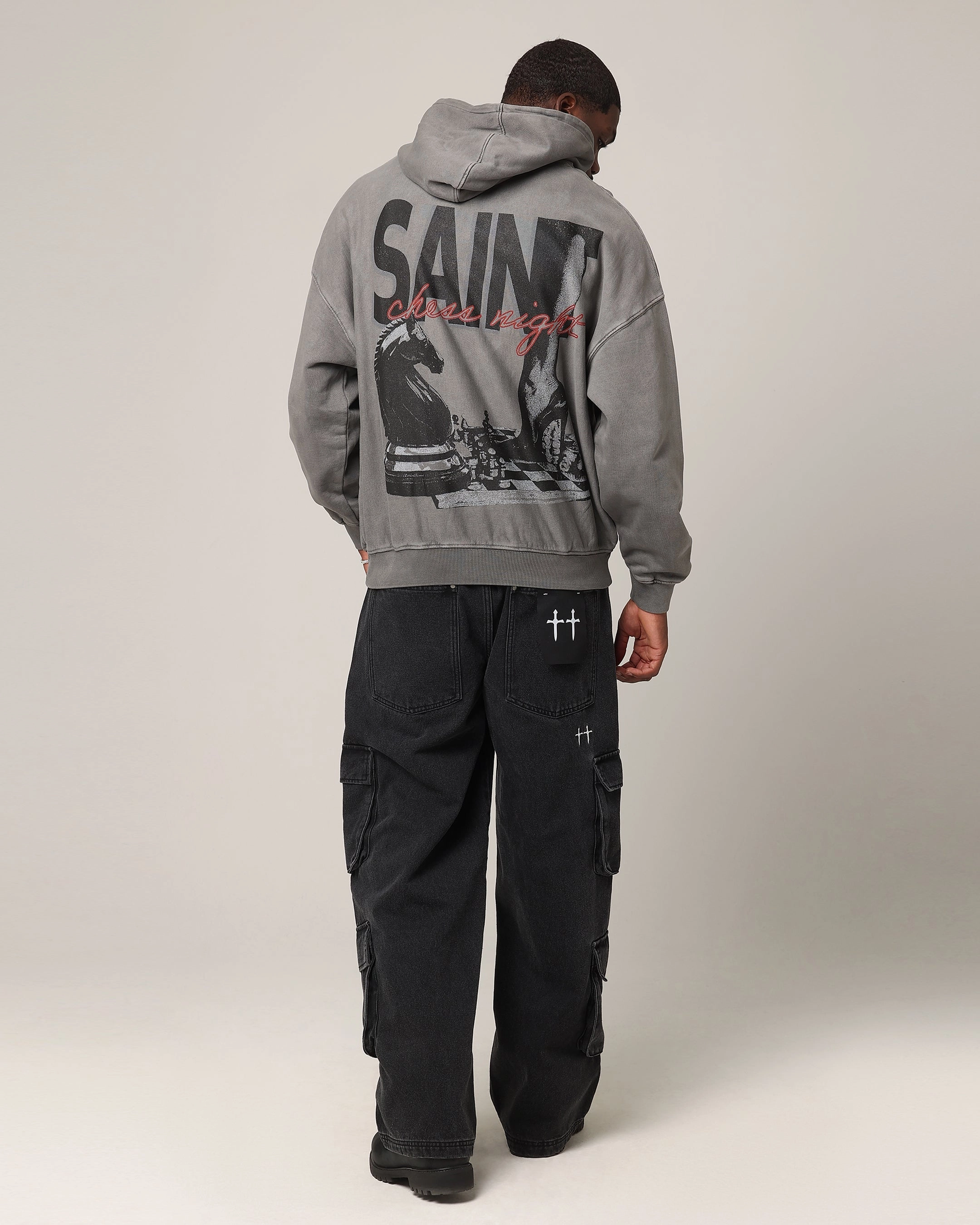 Saint Morta Chess Night Hoodie Washed Charcoal All-Weather Comfort