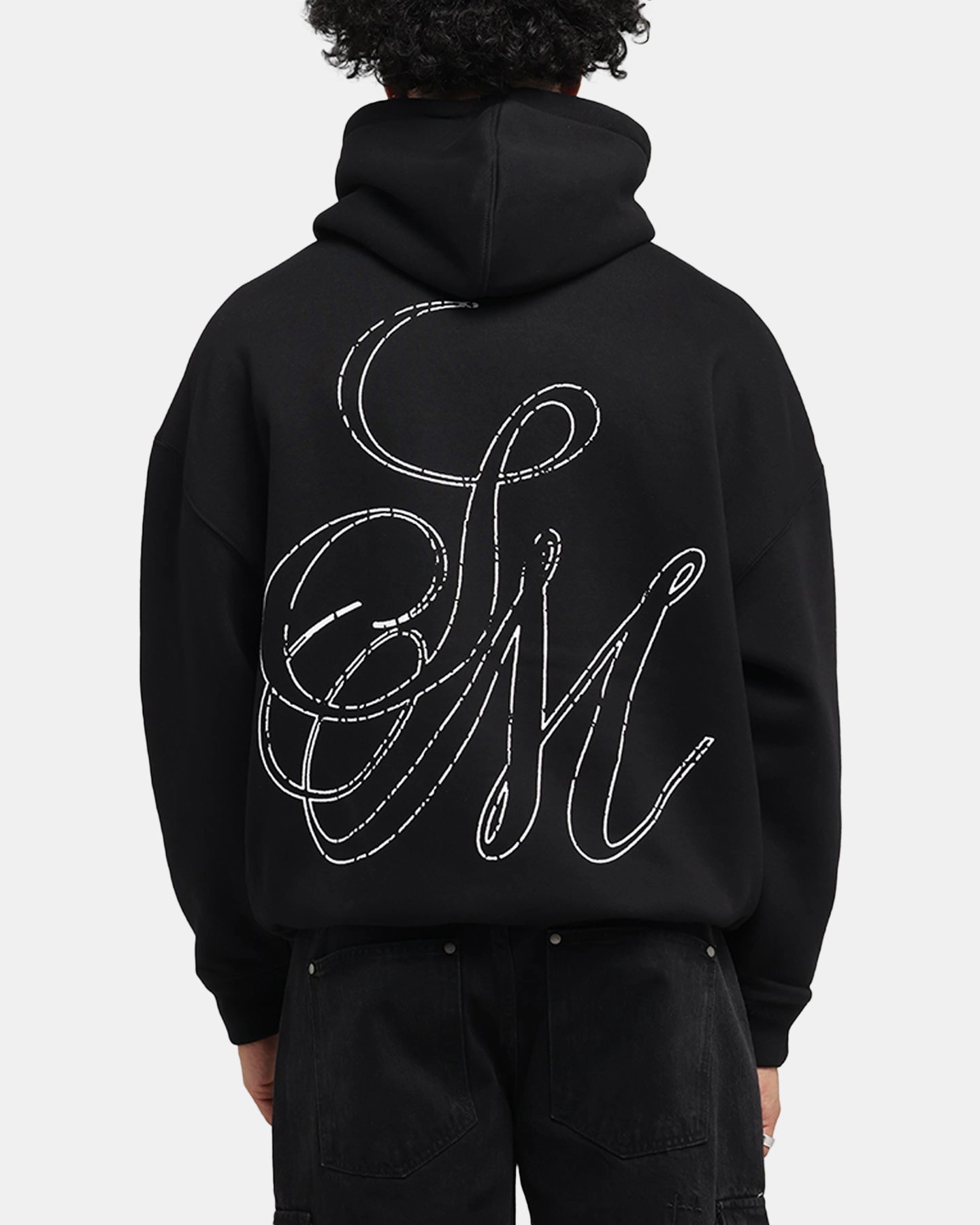 Saint Morta Cursive Boxy Hoodie Black High Quality Cotton Hooded Design