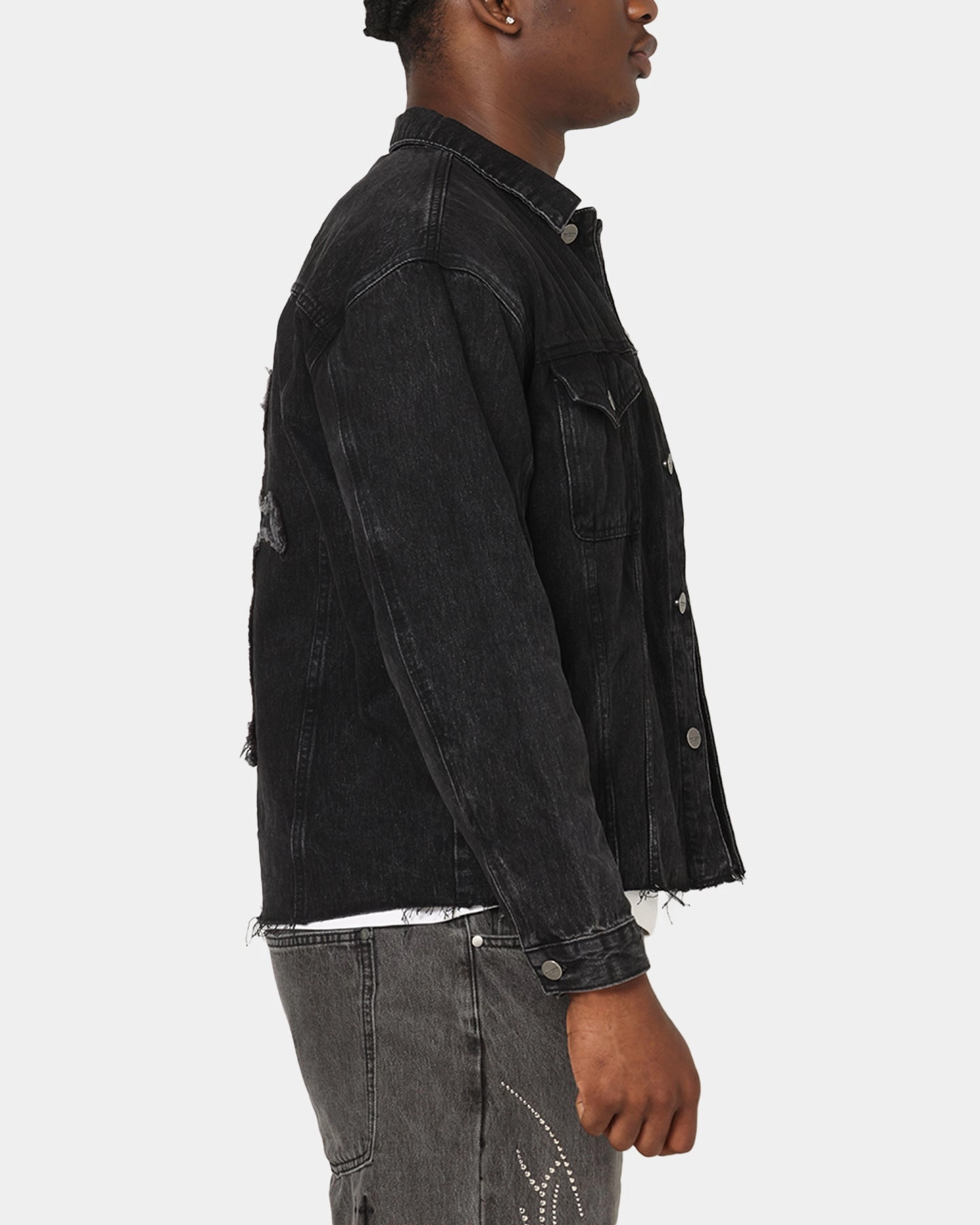 Durable Outer Layer rural people Saint Morta Daggers Cutoff Denim Jacket Vintage Black