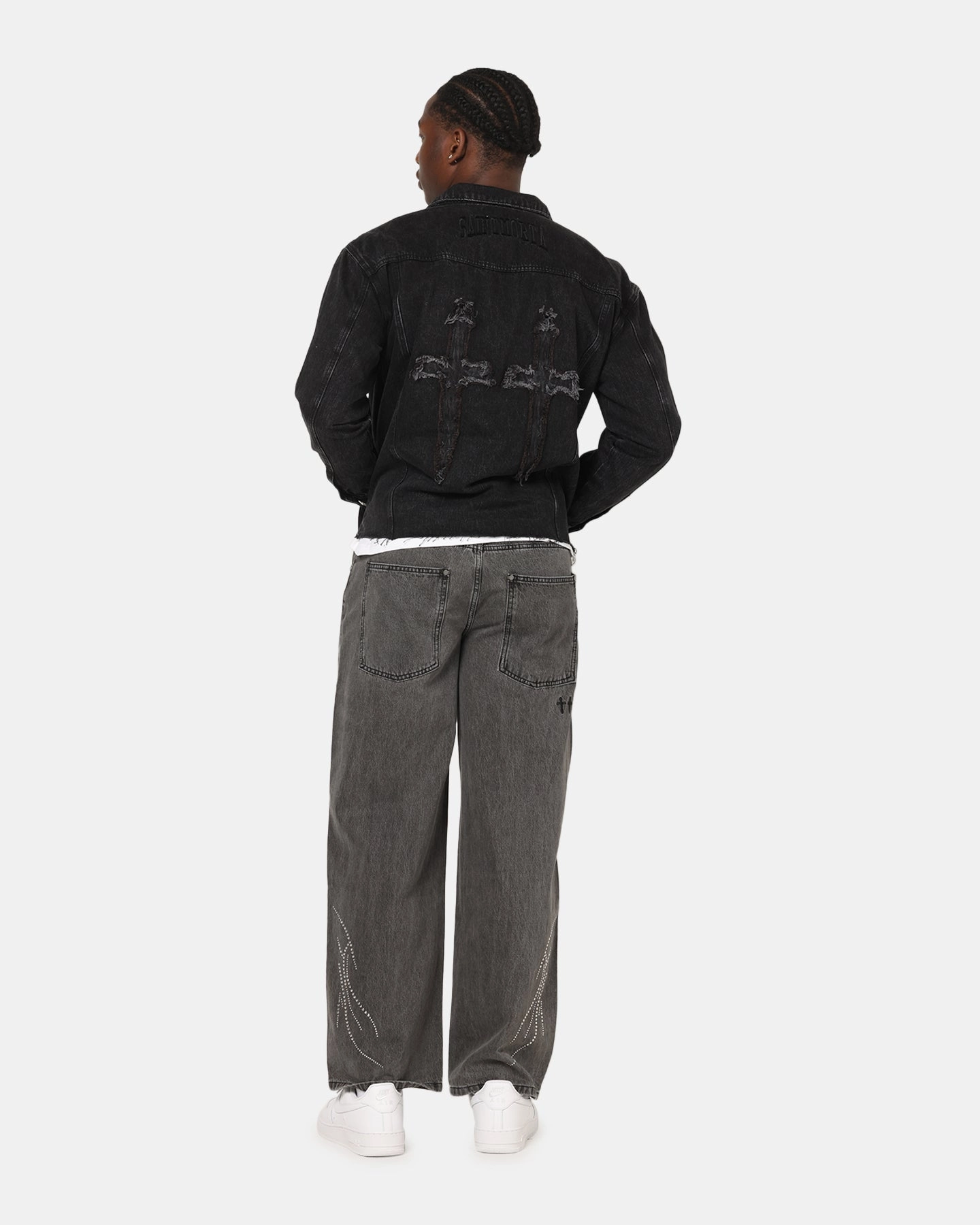 Saint Morta Daggers Cutoff Denim Jacket Vintage Black Lightweight Fill