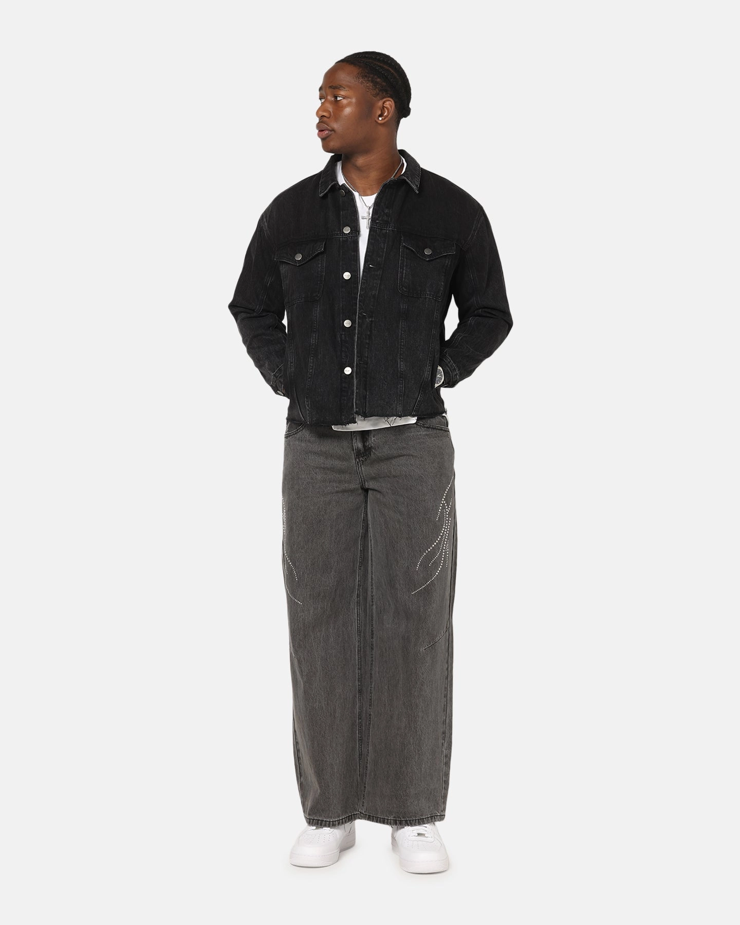 MultiPocket Design Saint Morta Daggers Cutoff Denim Jacket Vintage Black