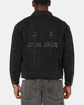 Casual Edge Saint Morta Daggers Cutoff Denim Jacket Vintage Black