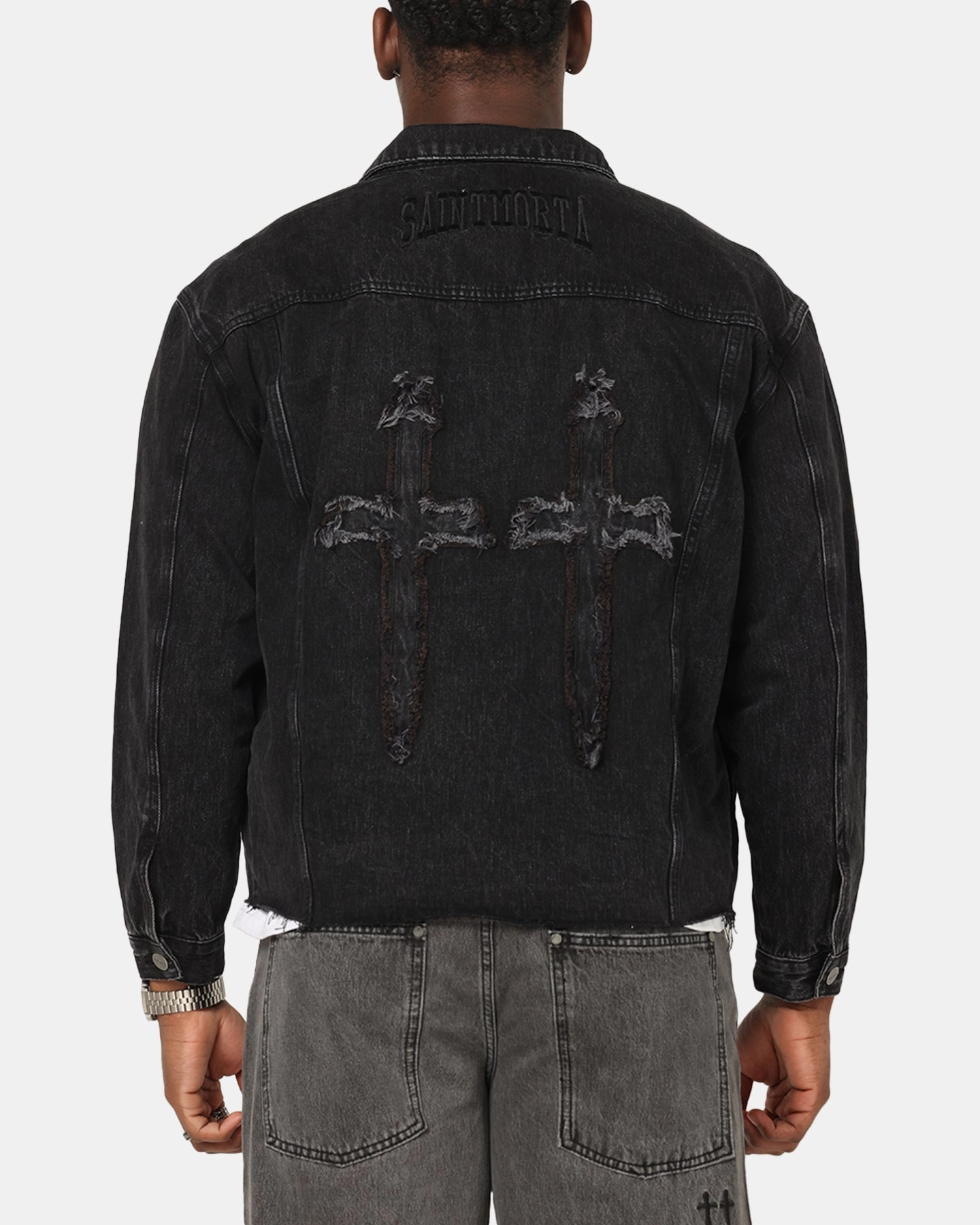 Casual Edge Saint Morta Daggers Cutoff Denim Jacket Vintage Black