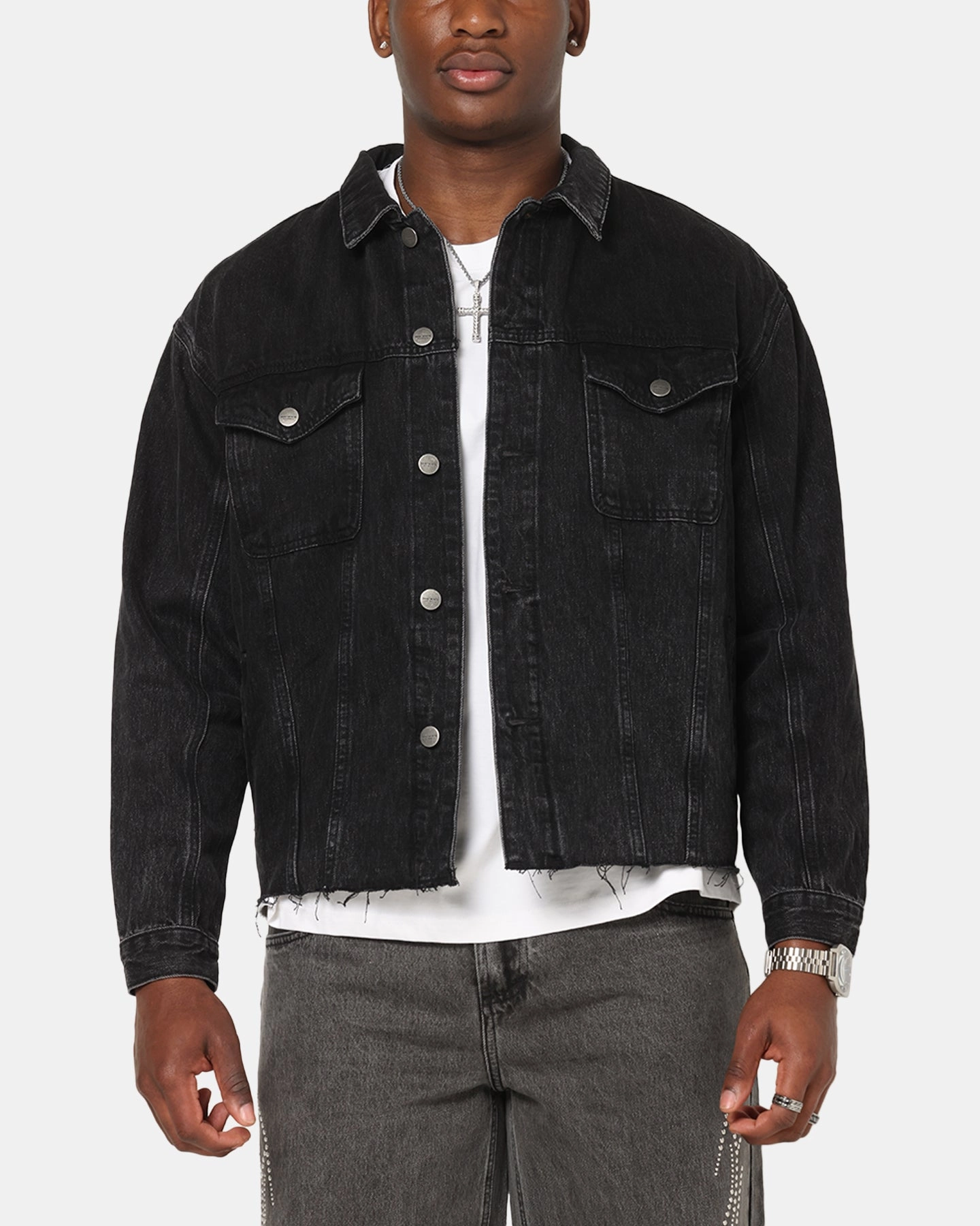 Saint Morta Daggers Cutoff Denim Jacket Vintage Black everyday staple