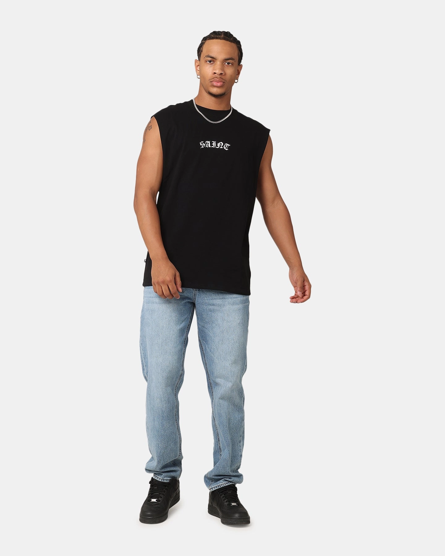 Saint Morta Dead Oversized Muscle T-Shirt Black Seam Free Shoulders