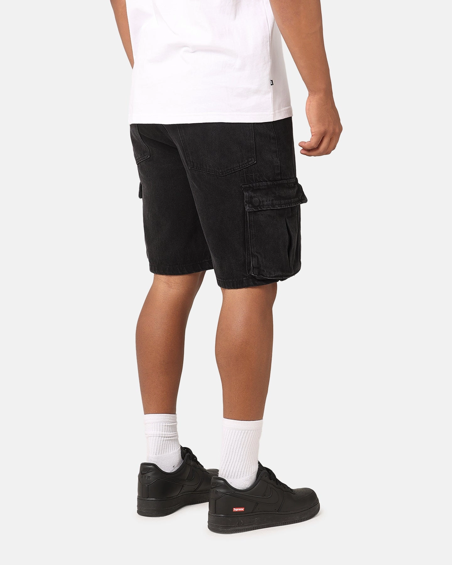 Saint Morta Denim Cargo Shorts Washed Black Artisanal