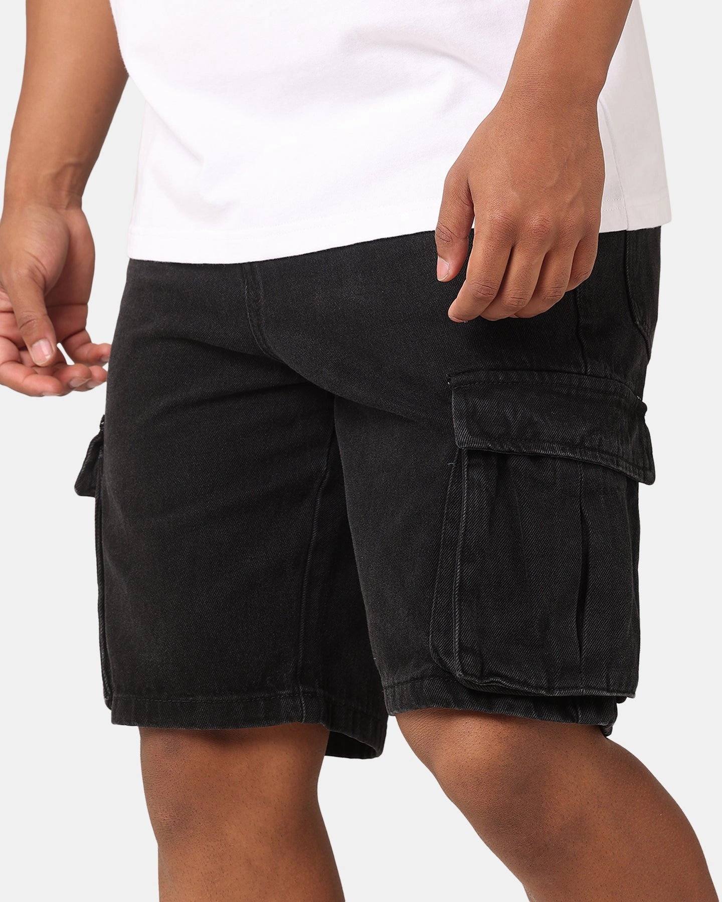 Saint Morta Denim Cargo Shorts Washed Black Tear Resistant Weave Sweat Wicking Channels