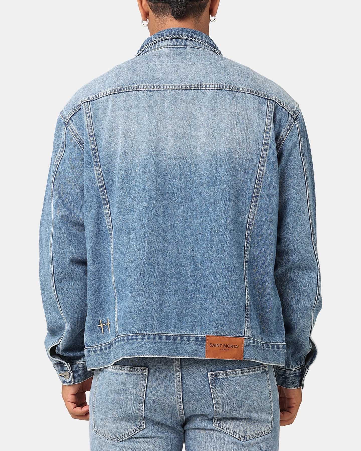 Saint Morta Denim Trucker Jacket Mid Blue Denim Quick Adjust Straps