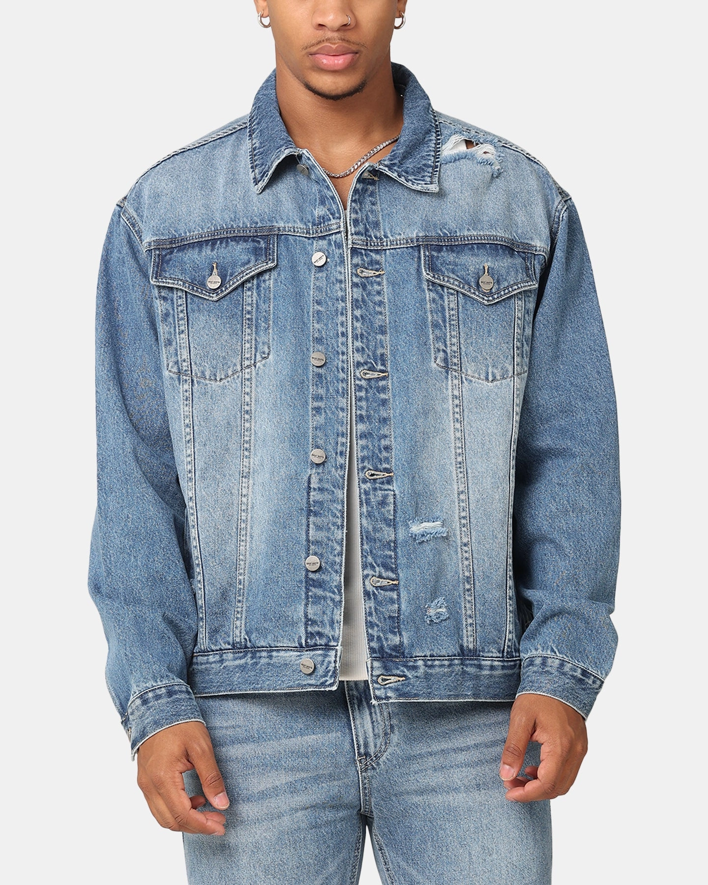 Saint Morta Denim Trucker Jacket Mid Blue Denim middle aged people Classic Comfort