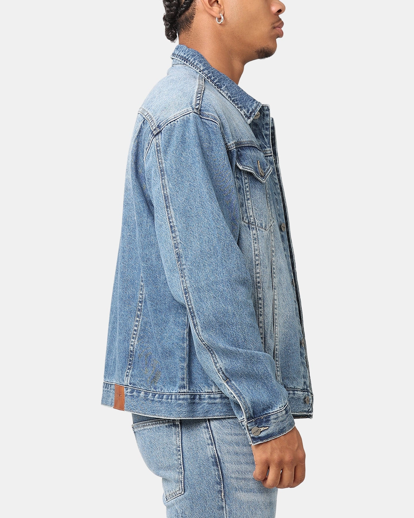 Floss Saint Morta Denim Trucker Jacket Mid Blue Denim