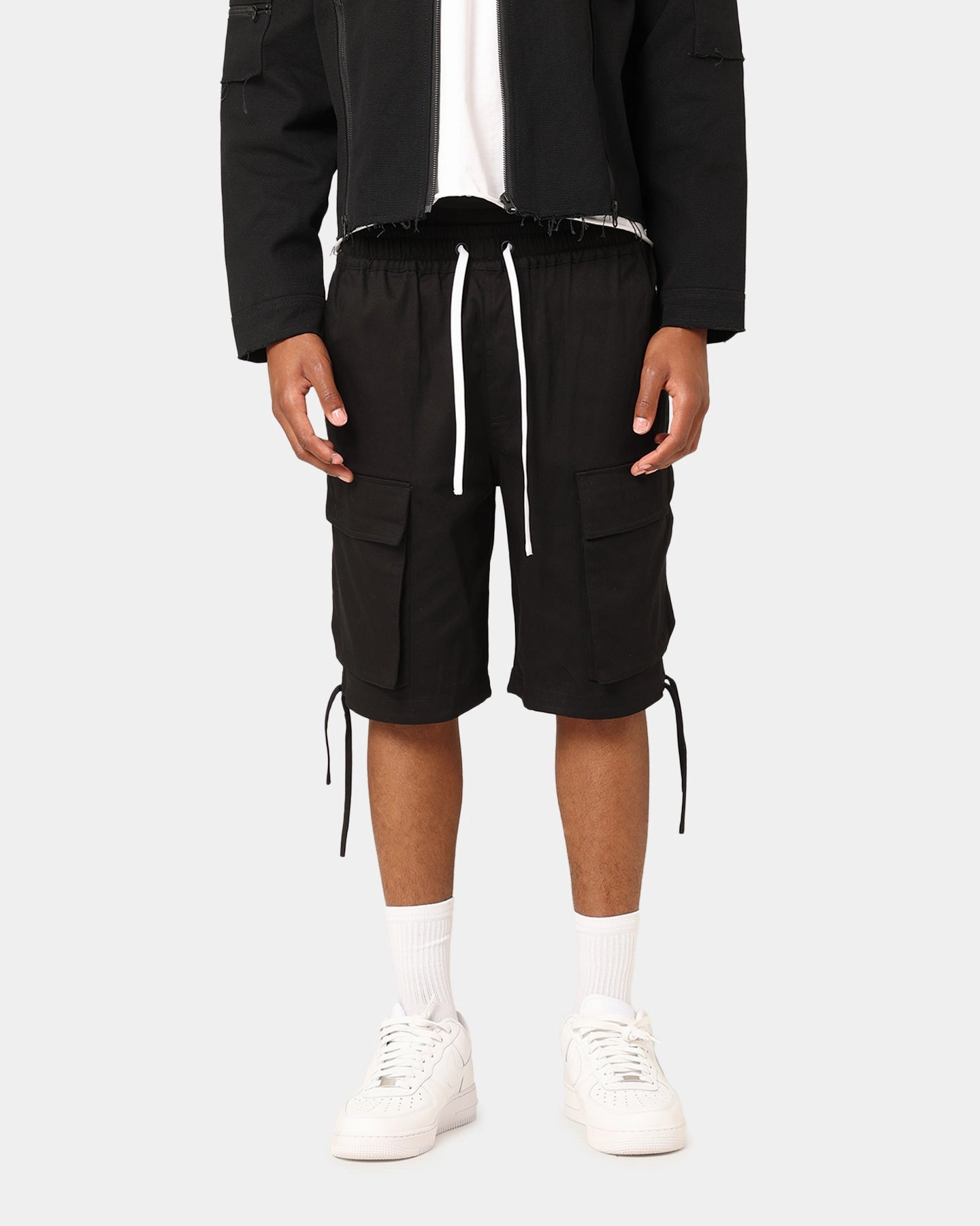 Saint Morta Dept Cargo Shorts Black Faux Leather dungarees