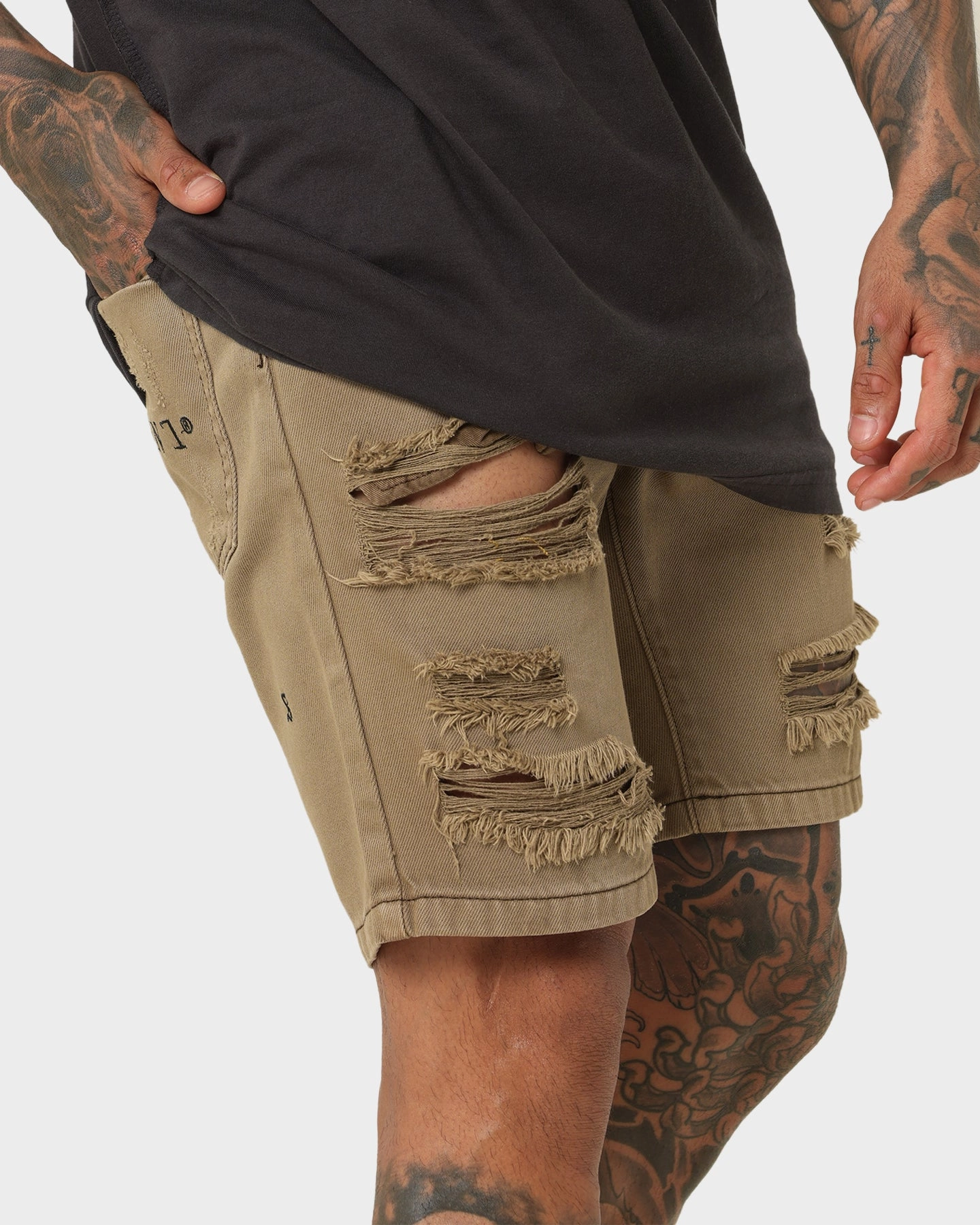 media industry Saint Morta Destroyer Distressed Shorts Brown