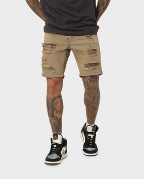 Effortless Style Snag Free Design Saint Morta Destroyer Distressed Shorts Brown