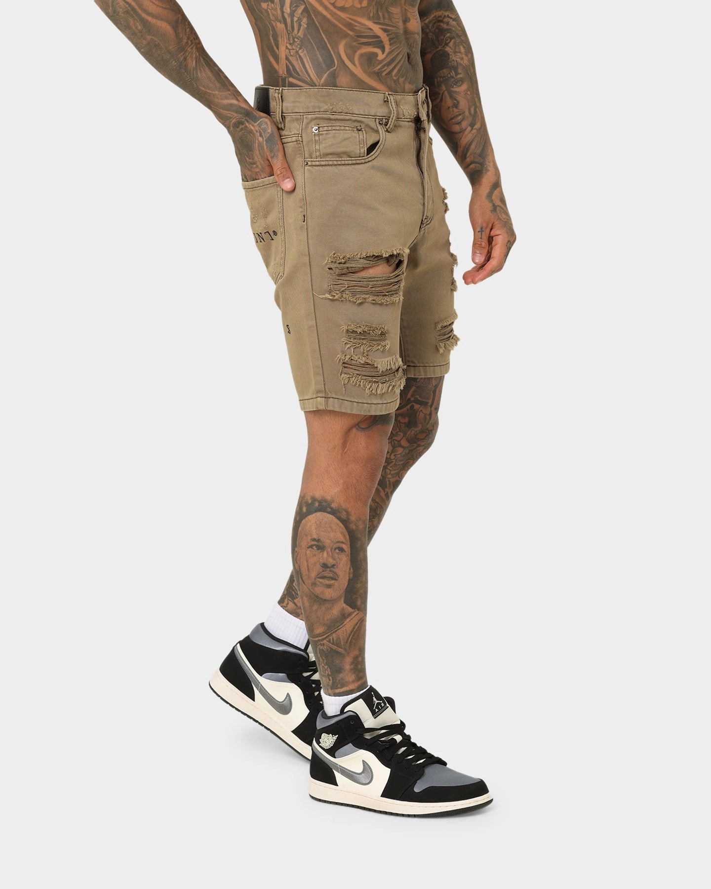 Saint Morta Destroyer Distressed Shorts Brown HypoallergenicLining water sports use