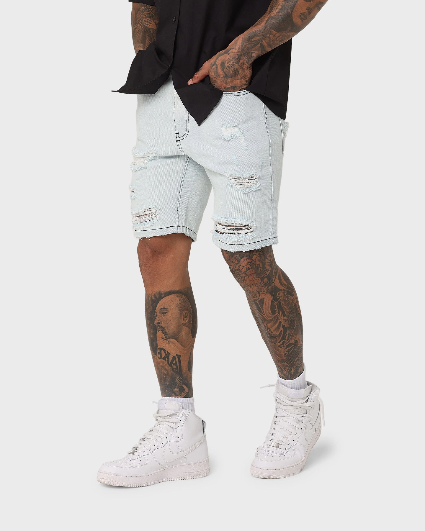 Saint Morta Destroyer Distressed Shorts Ice Blue meditation wear Effortless Style