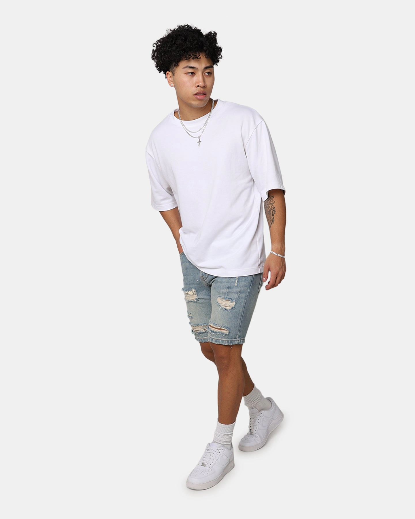 Rubberized Grip Waistband Saint Morta Destroyer Distressed Shorts Vintage Blue