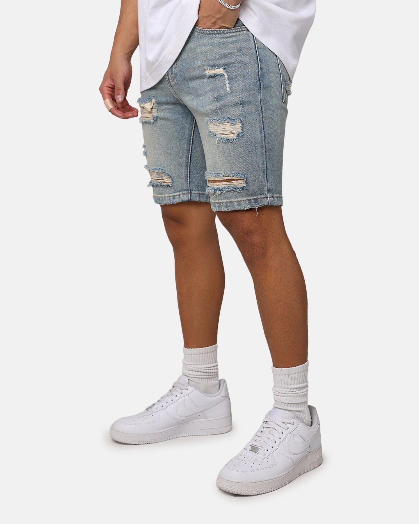 Effortless Wear Saint Morta Destroyer Distressed Shorts Vintage Blue