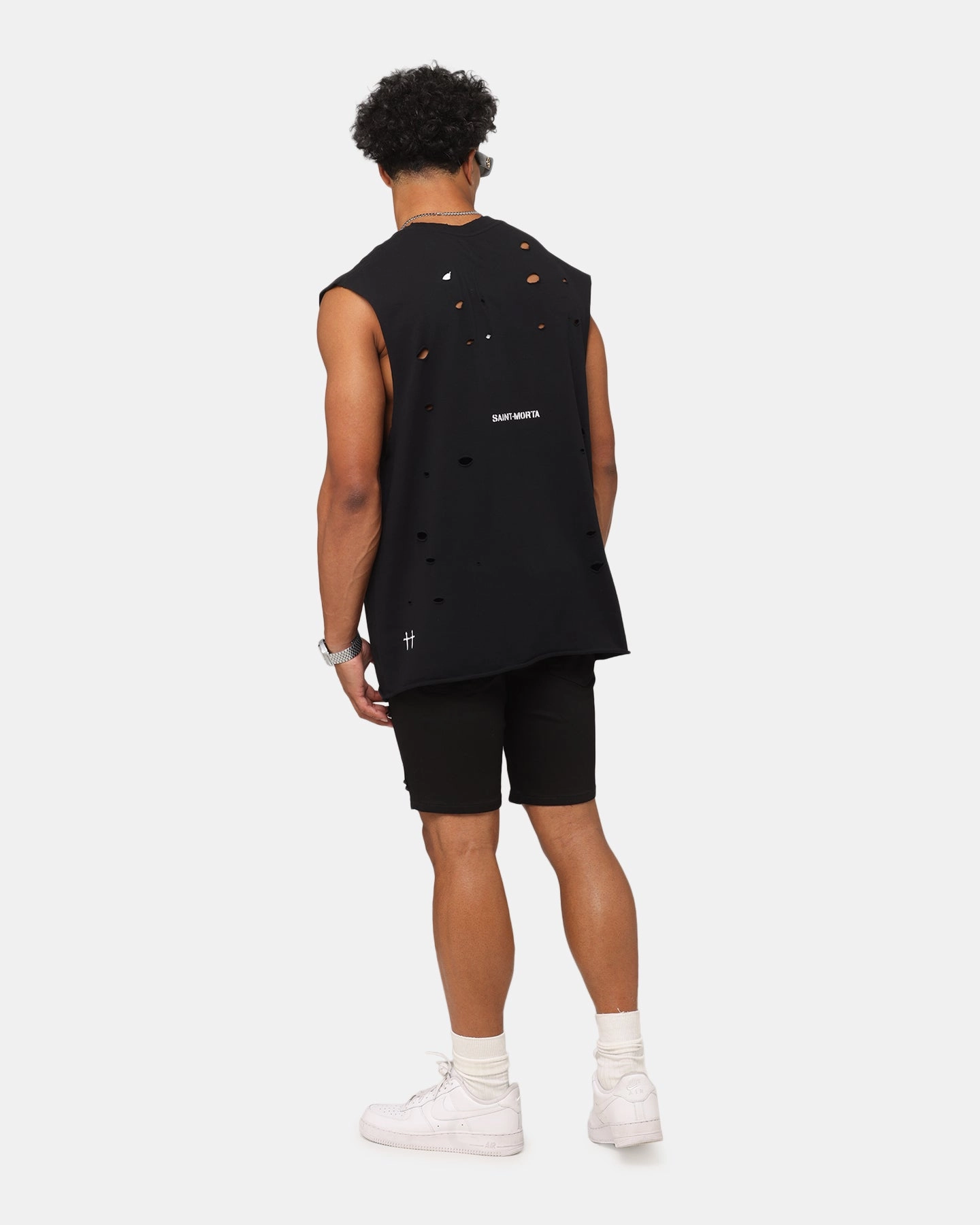 Saint Morta Distressed Oversized Muscle T-Shirt Black Comfy Pieces Cozy Feel