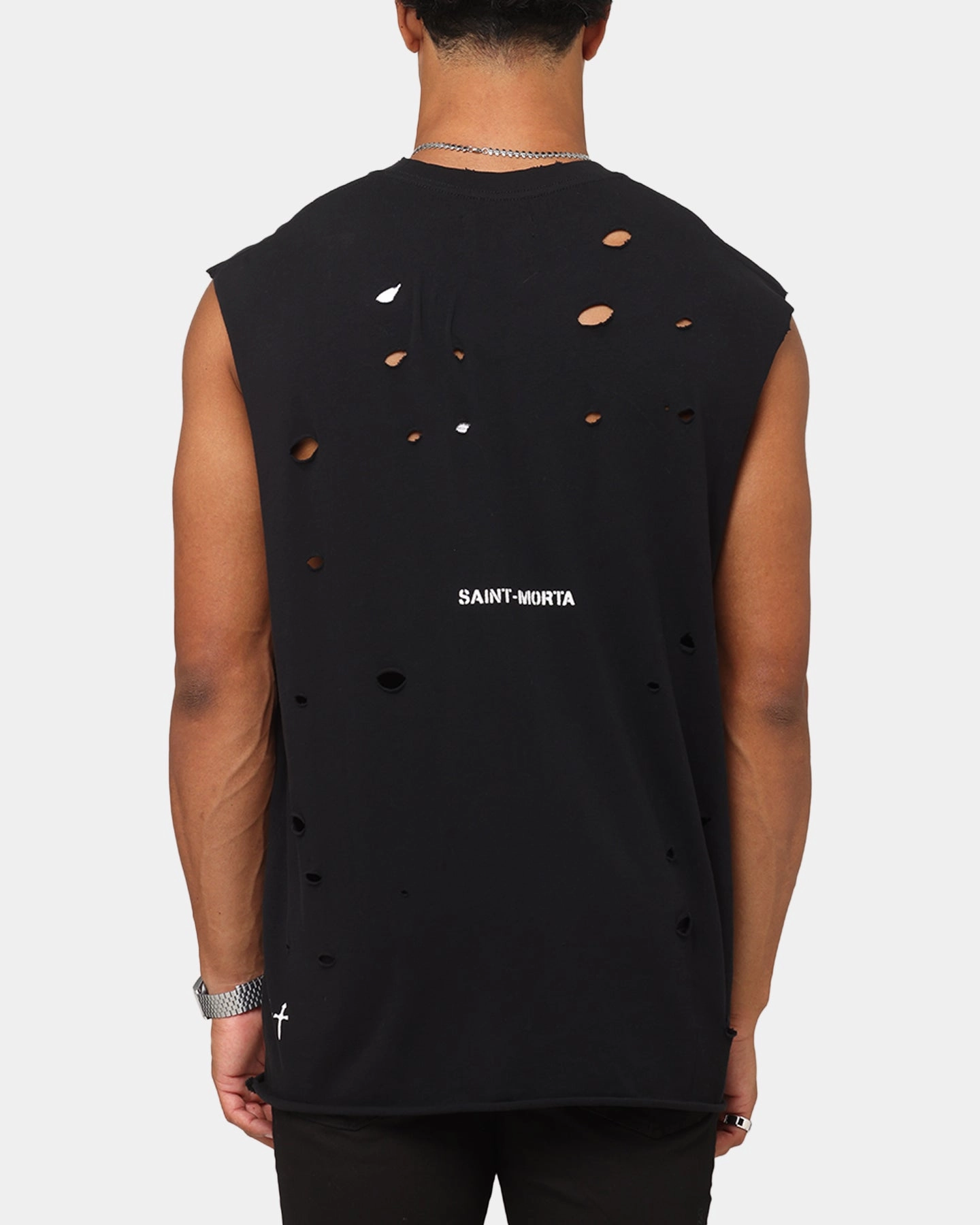 Comfy Top Saint Morta Distressed Oversized Muscle T-Shirt Black