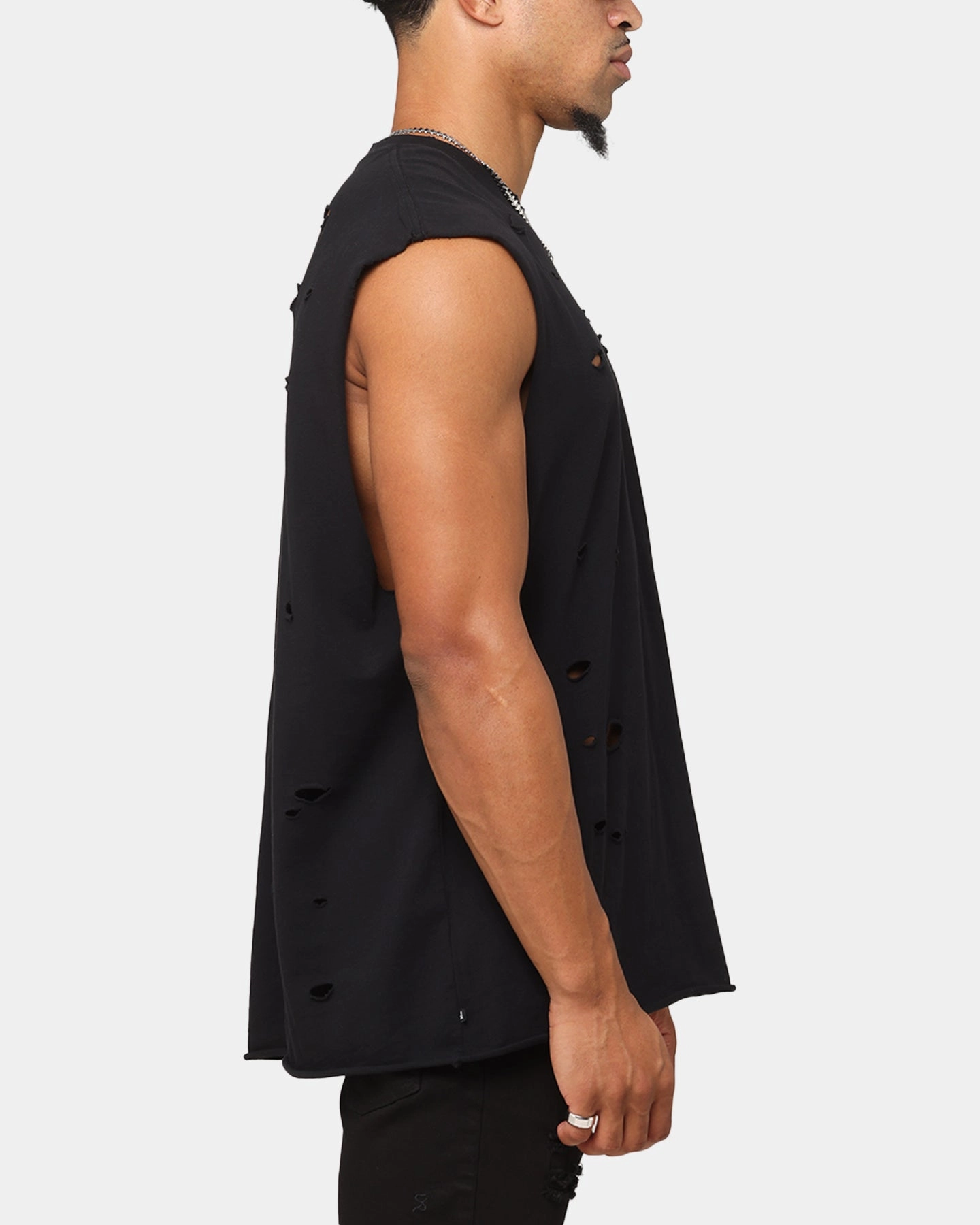 Essential Fashion Saint Morta Distressed Oversized Muscle T-Shirt Black