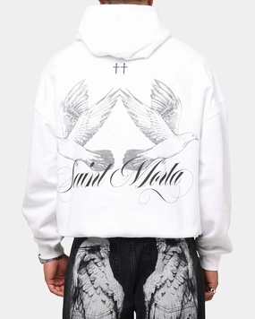 Saint Morta Doves Boxy Hoodie White Reinforced Shoulder Panels Moisture Wicking Lining